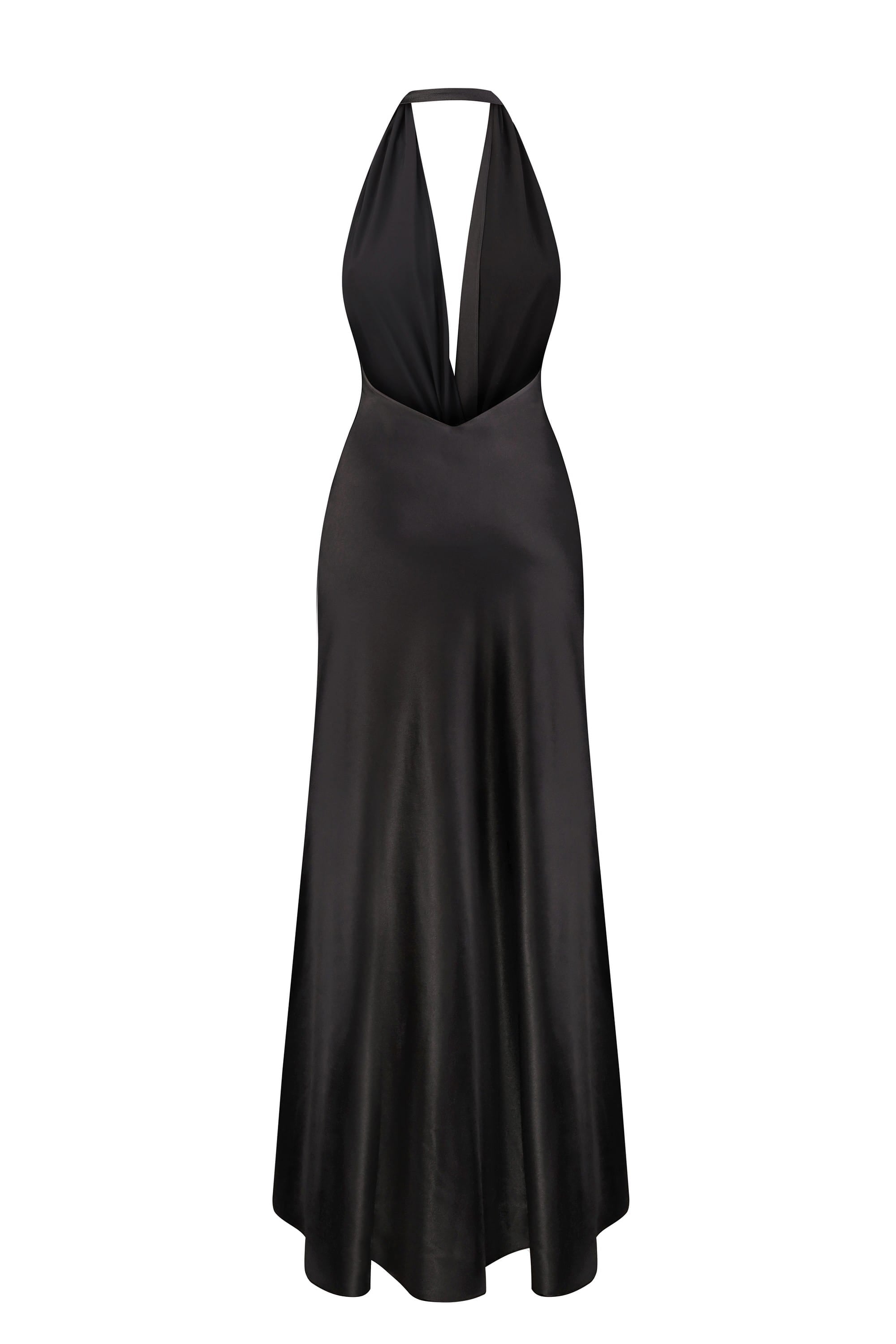 Open back Ruth maxi dress with decorative draping on the front, back view