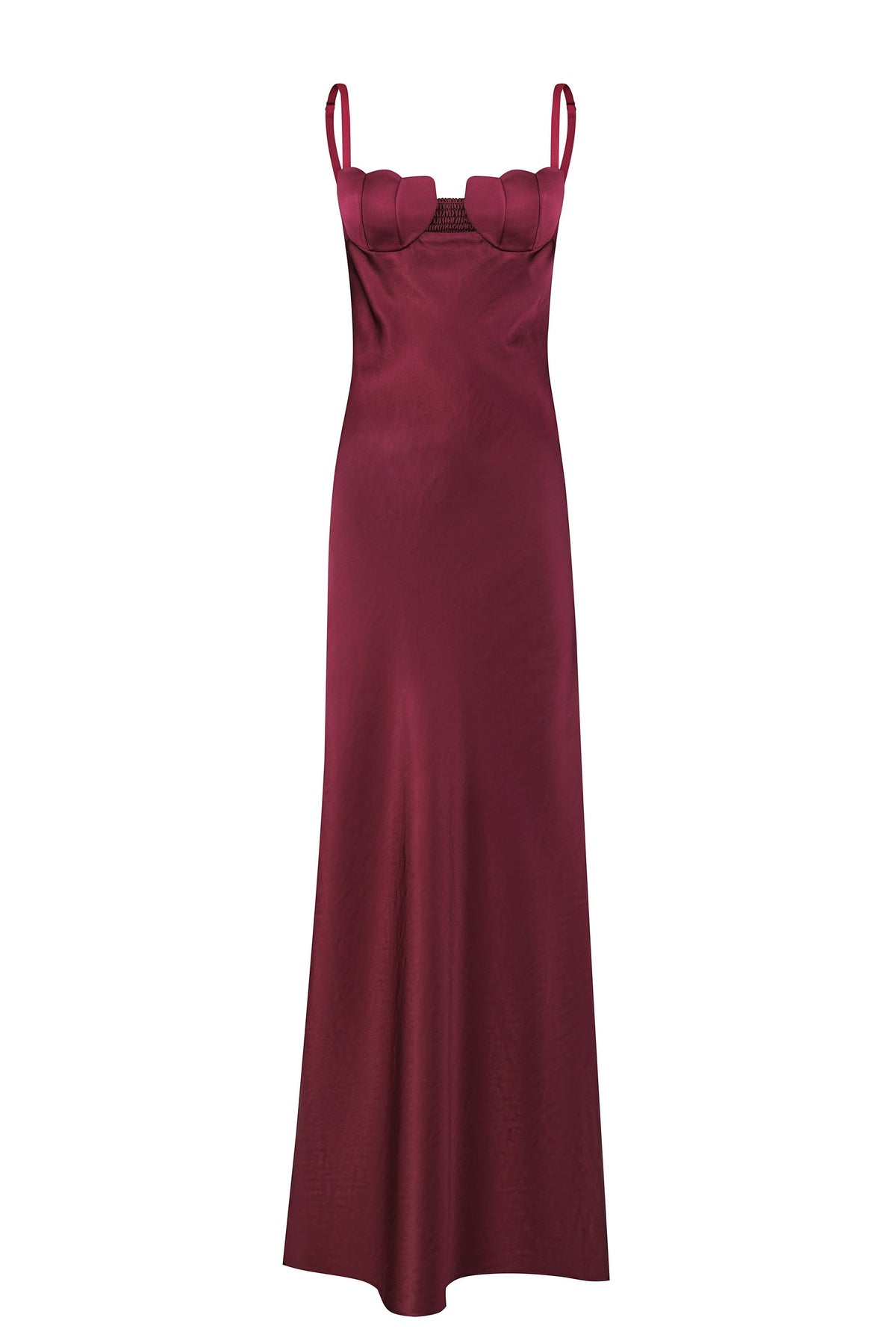 Tulip maxi dress with tulip-shaped decorated cups front view