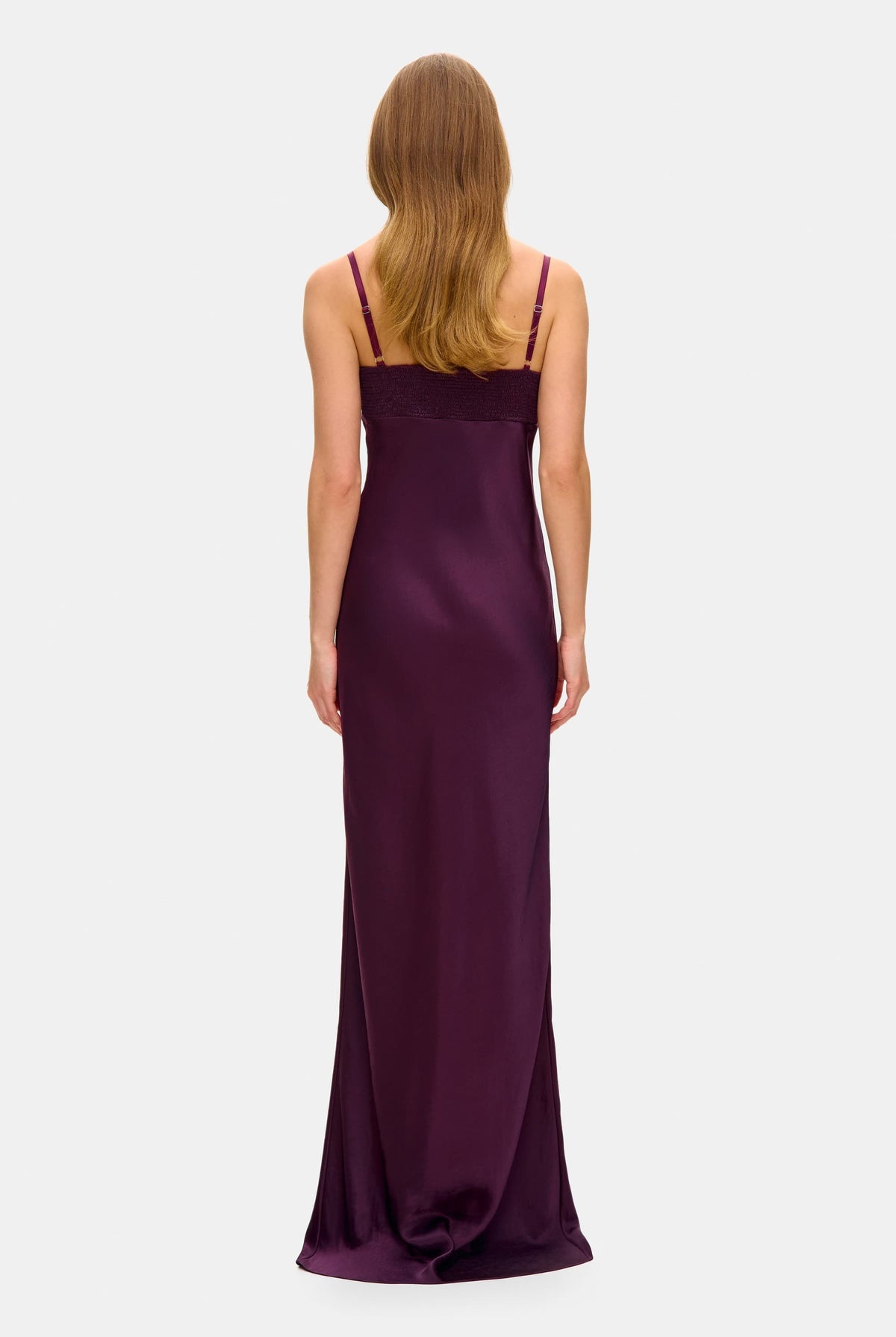 Model in Tulip maxi dress with tulip-shaped decorated cups back view