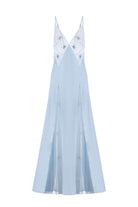Fitted maxi Lolita dress with decorative embroidery all over the dress front view