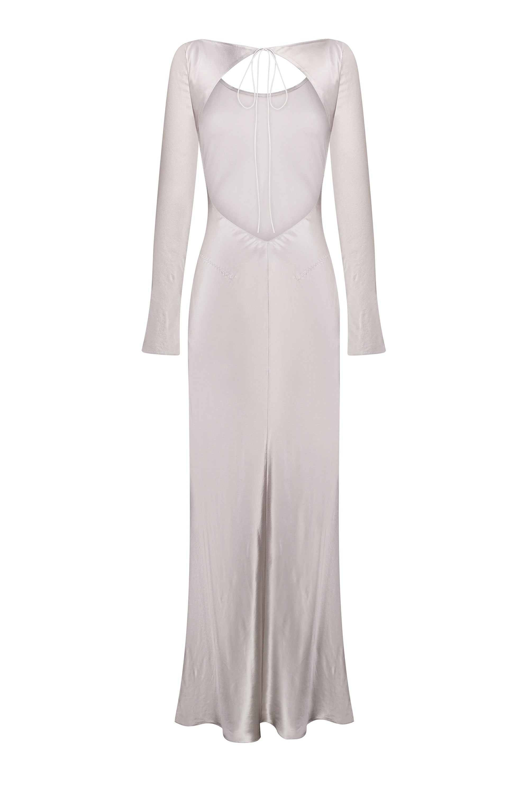 Long-sleeve Margit dress with cut-out back on a white background, back view