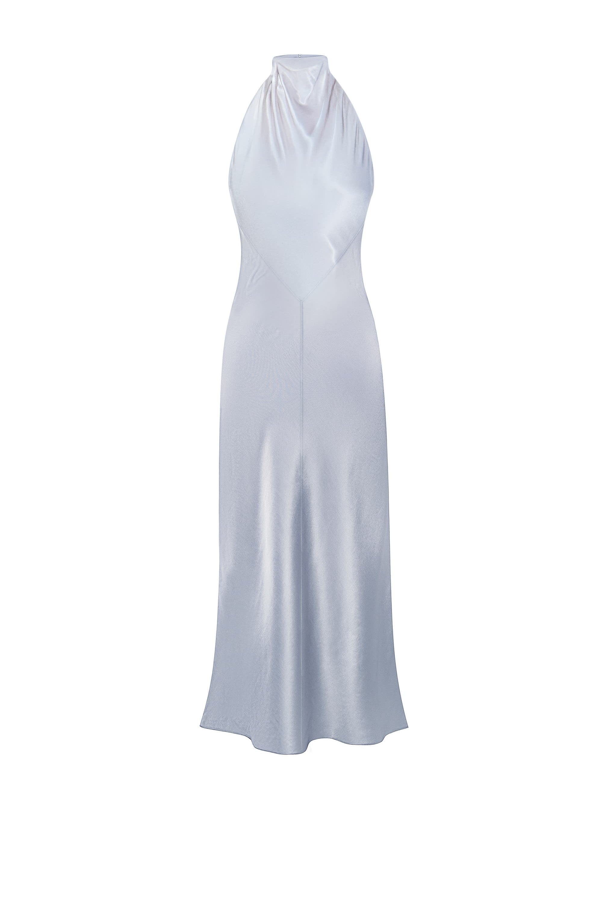 Silver halter neck Jordana dress on a white background, front view