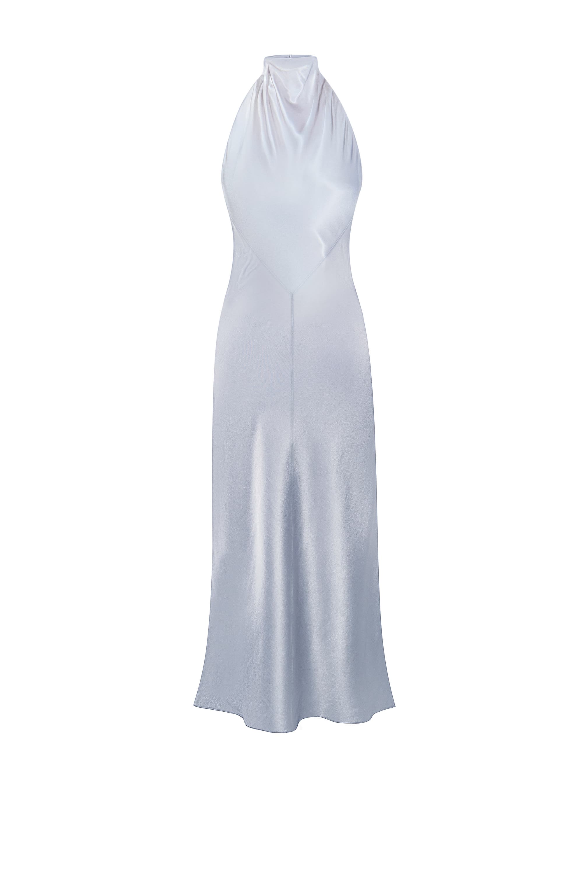 Silver halter neck Jordana dress on a white background, front view