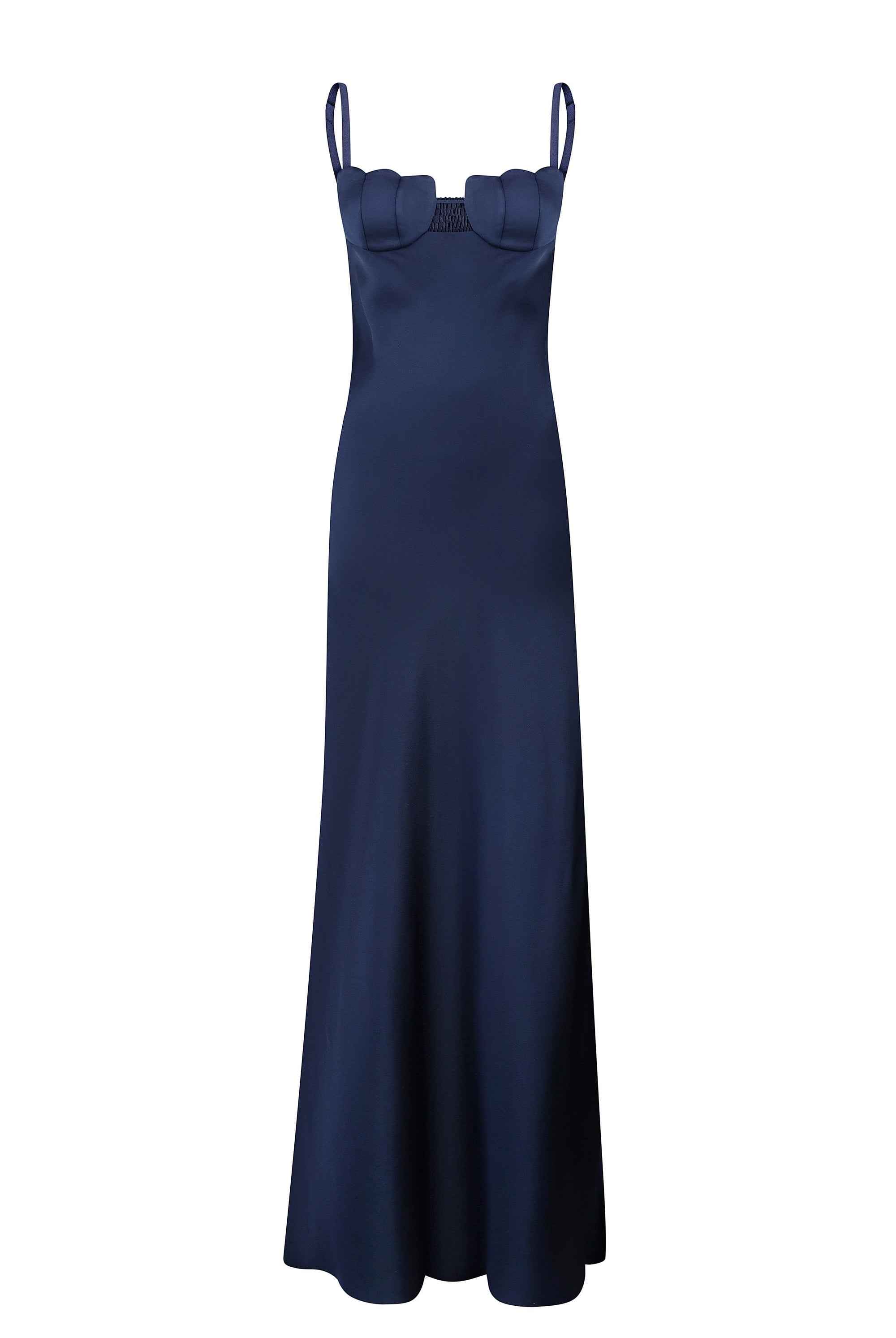 Blue Tulip dress with a textured bodice against a white background, front view