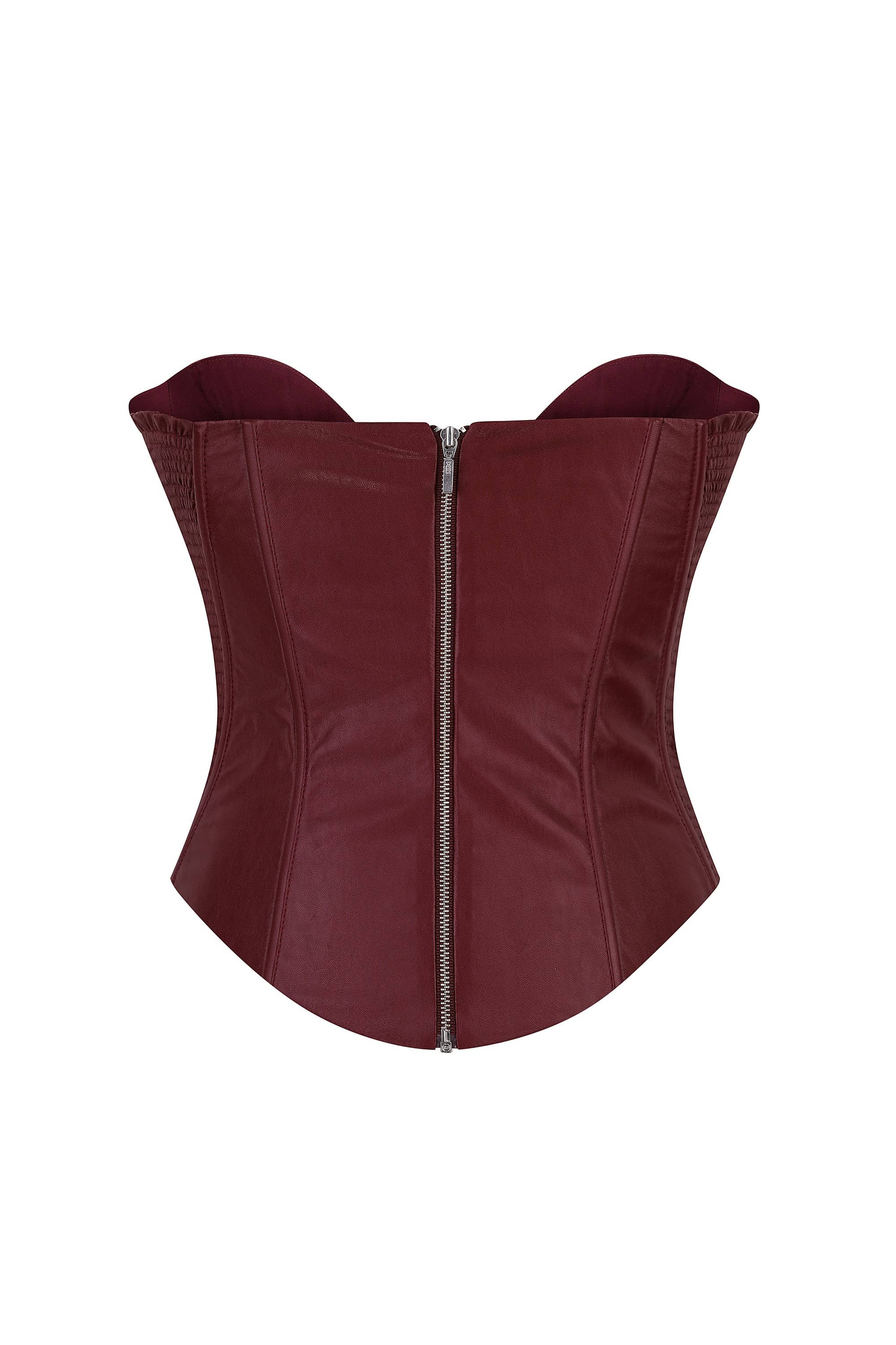 Burgundy Susana corset on a white background, back view