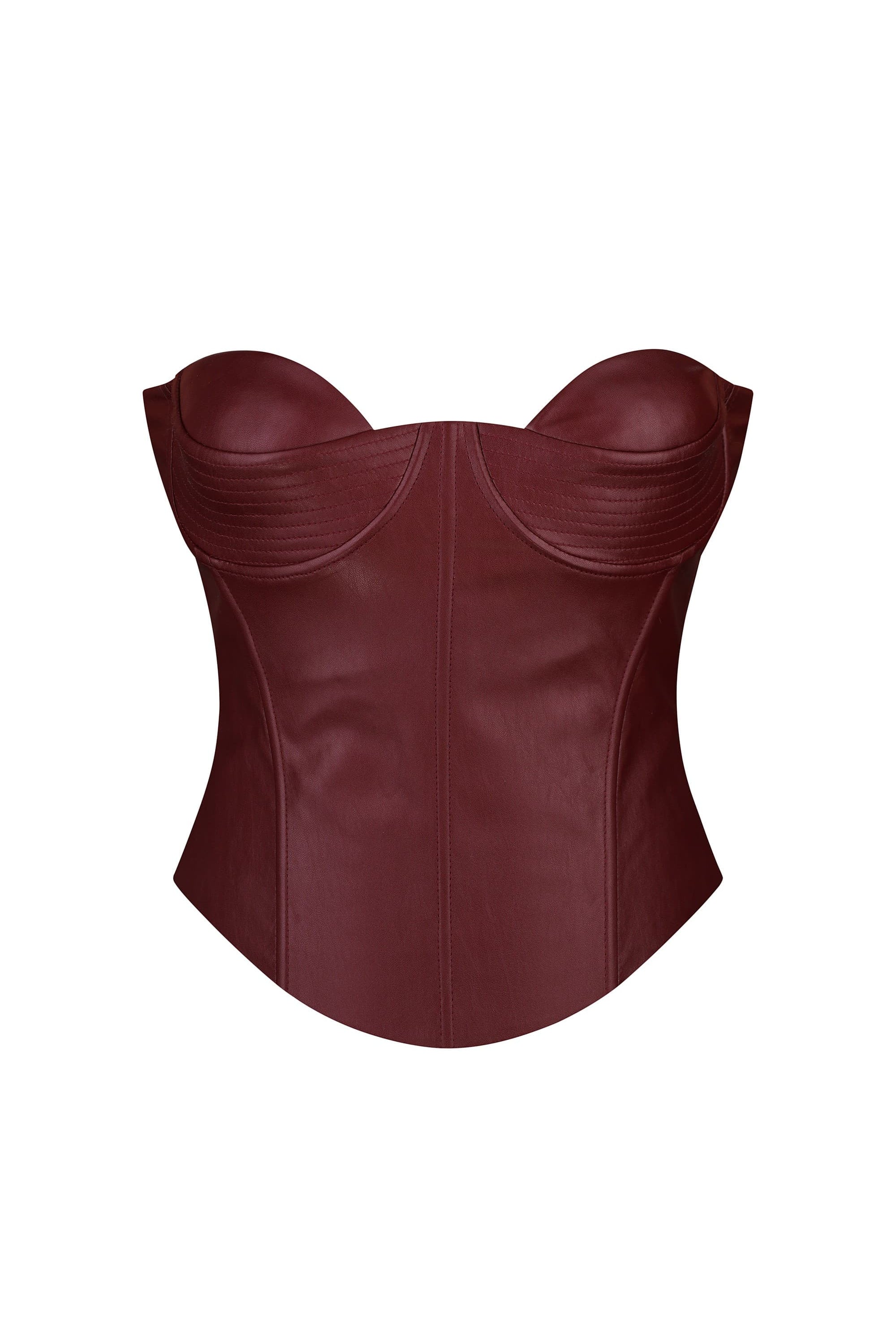 Burgundy Susana corset on a white background, front view