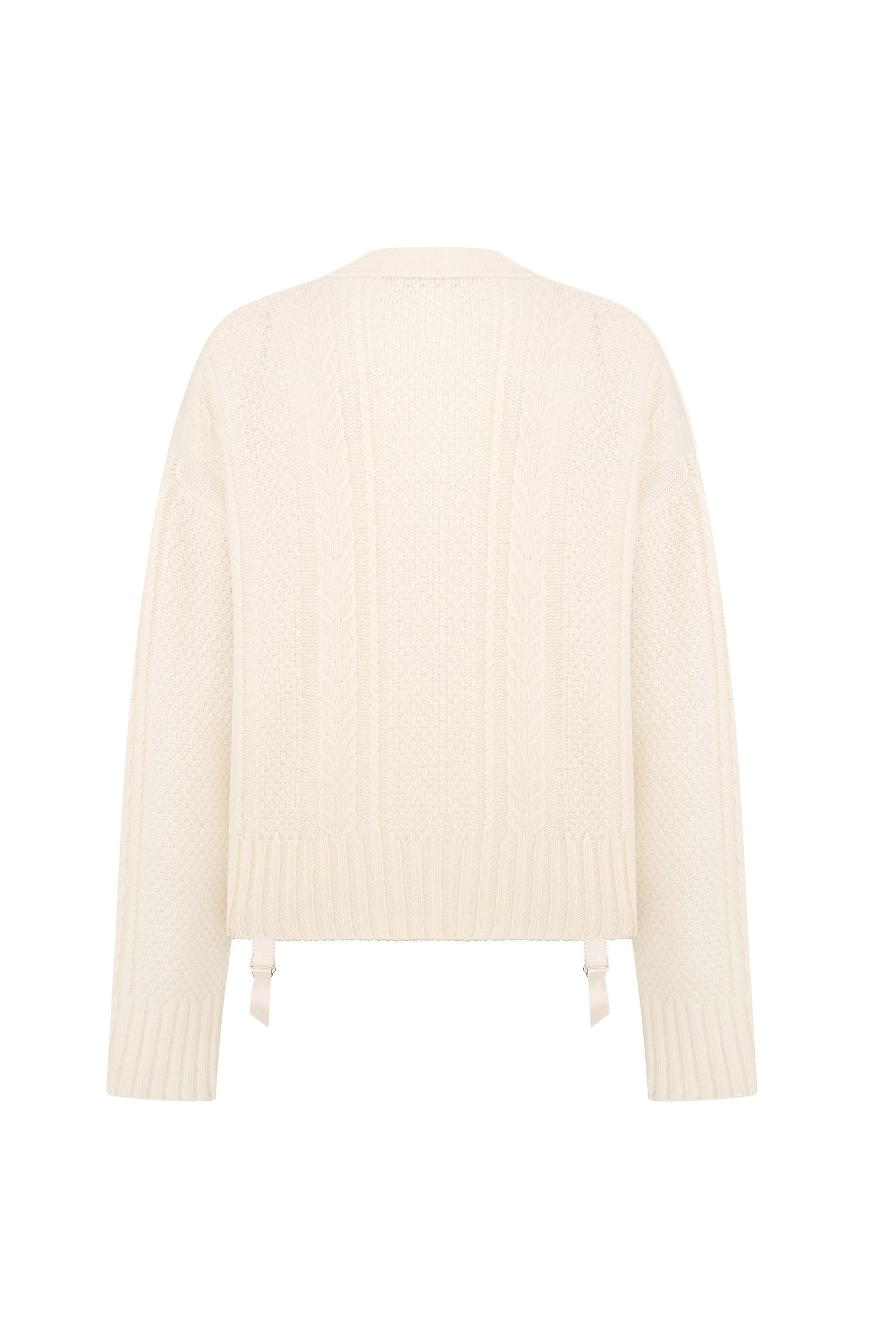 Ivory Josie cardigan on a white background, back view