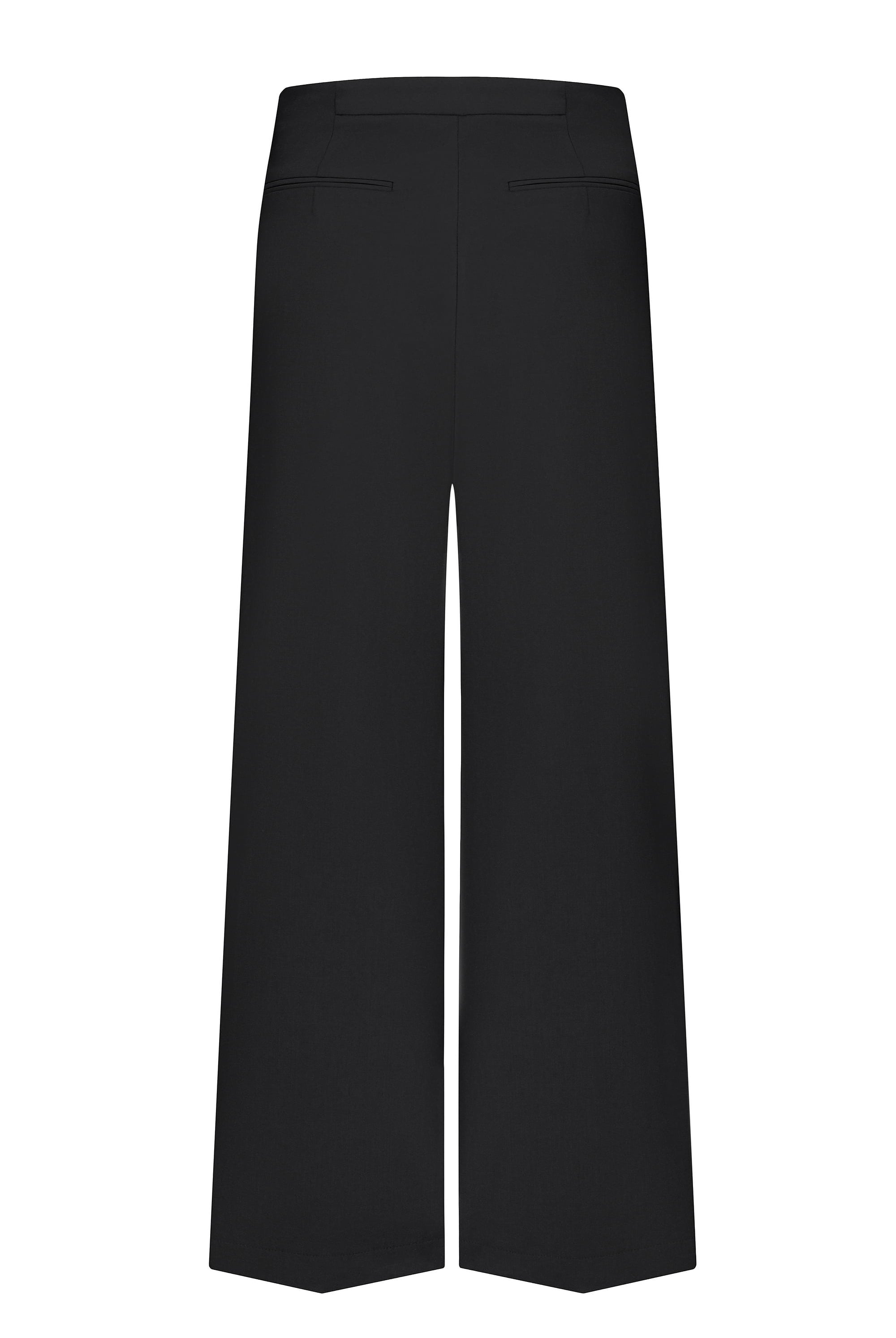 Black wide-leg Katherine pants on a white background, back view