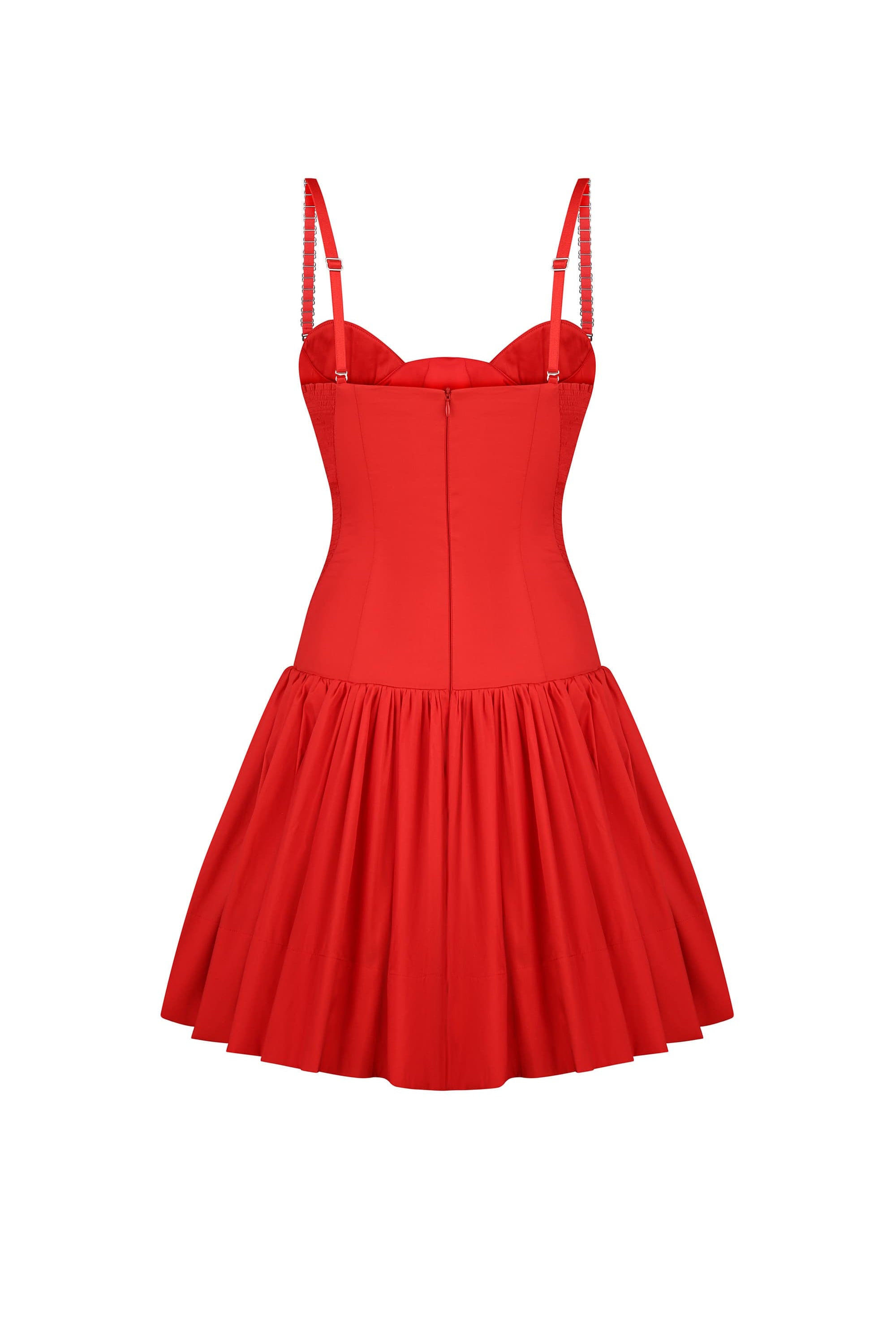 Red Chloé dress with thin straps on a white background, back view