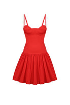 Red Chloé dress with thin straps on a white background, front view