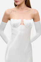 Model in Tulip dress front details view