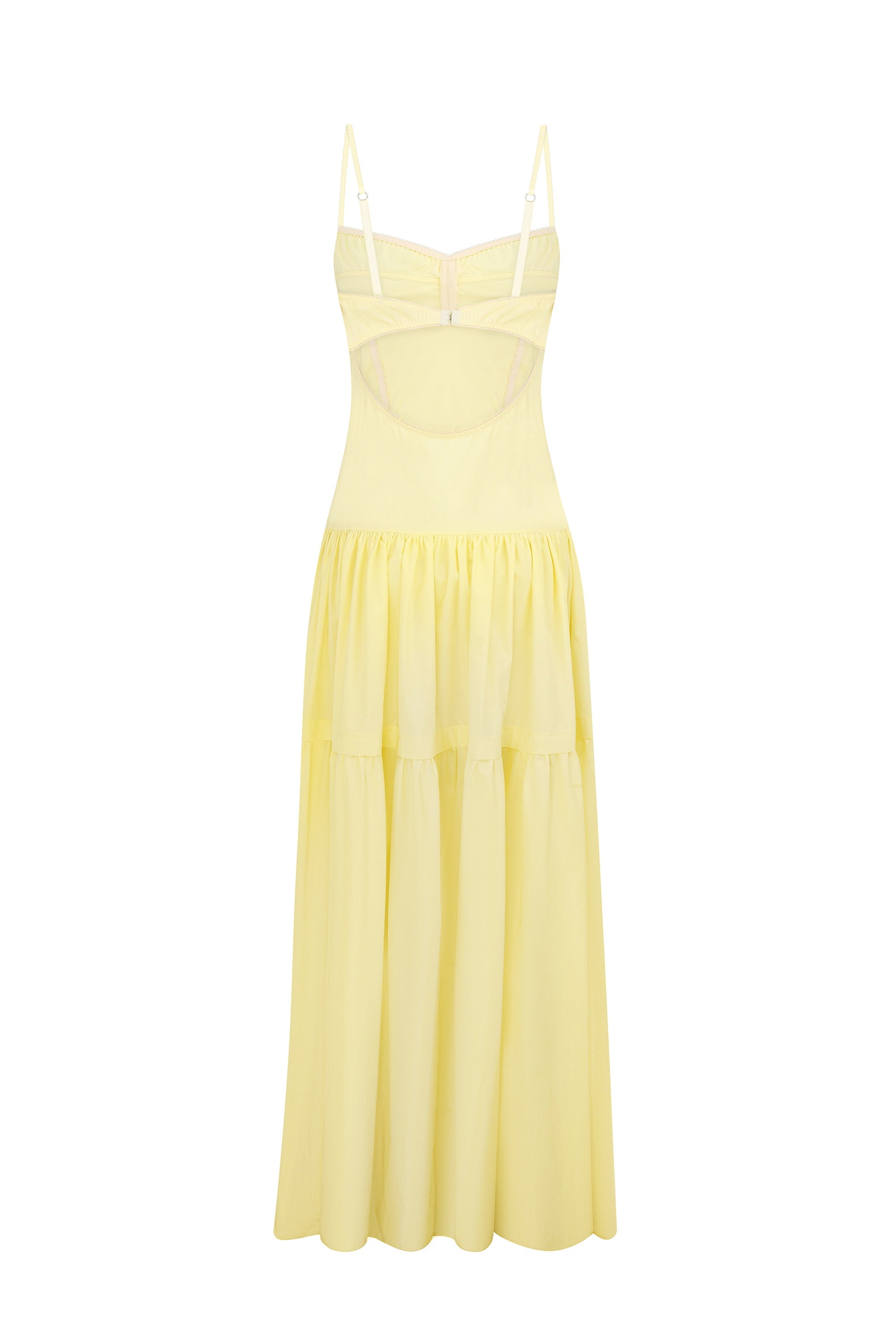 Bustier style bodice maxi Yulitta dress with a wide skirt back view