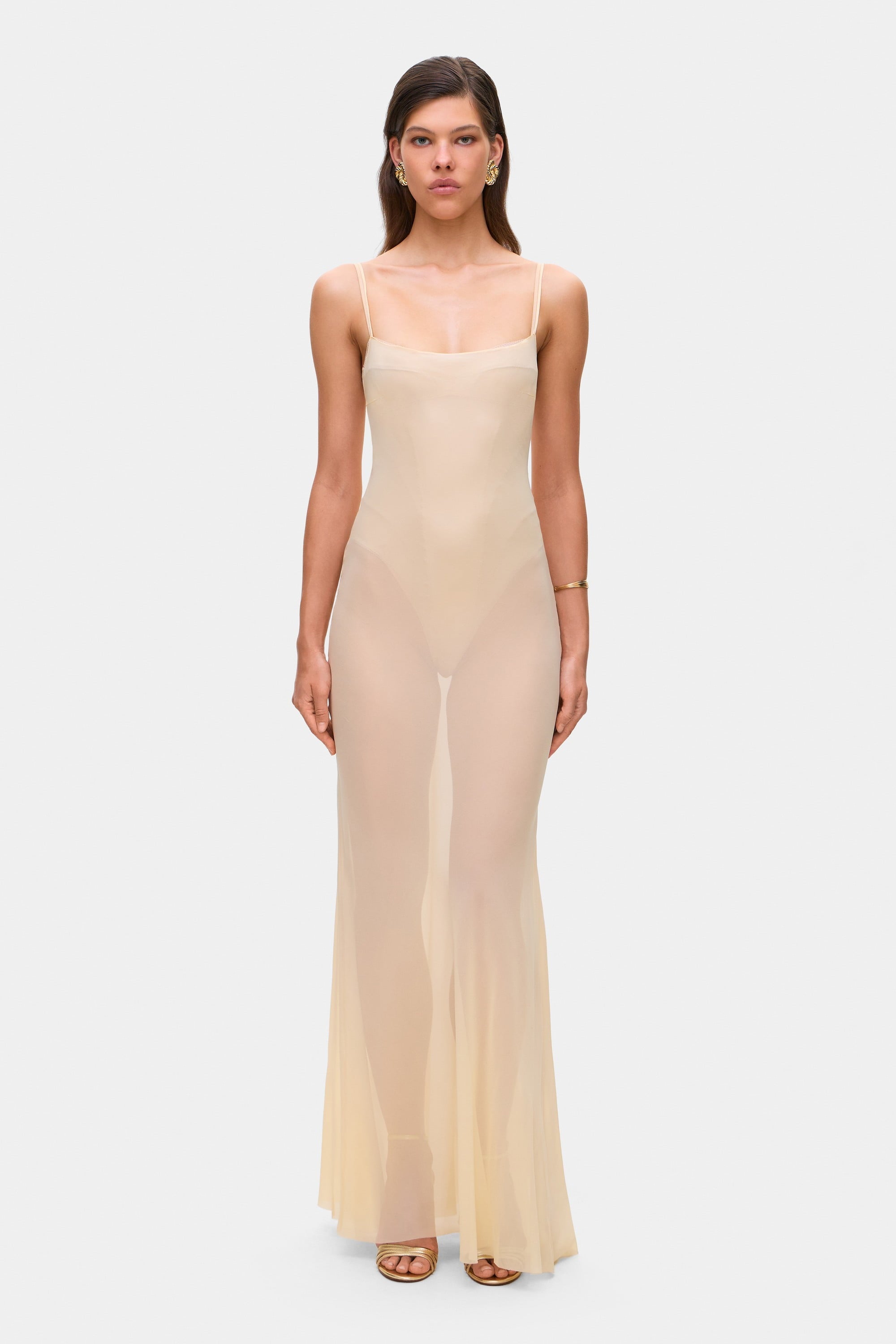 Maxine maxi dress on straps with wide skirt front view