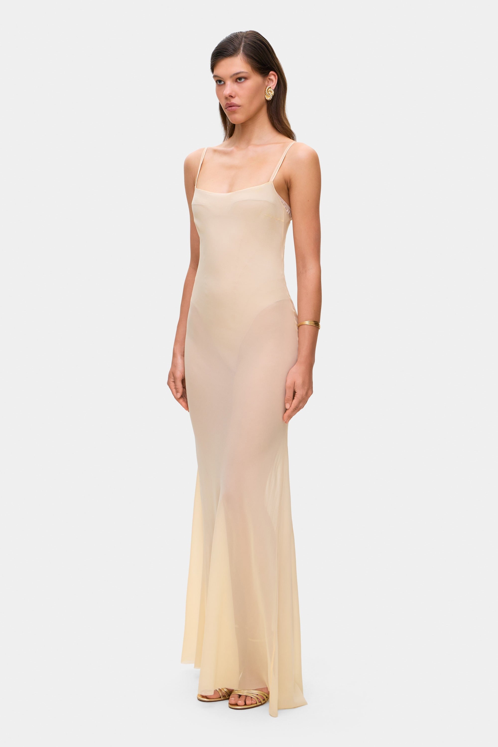 Maxine maxi dress on straps with wide skirt side view