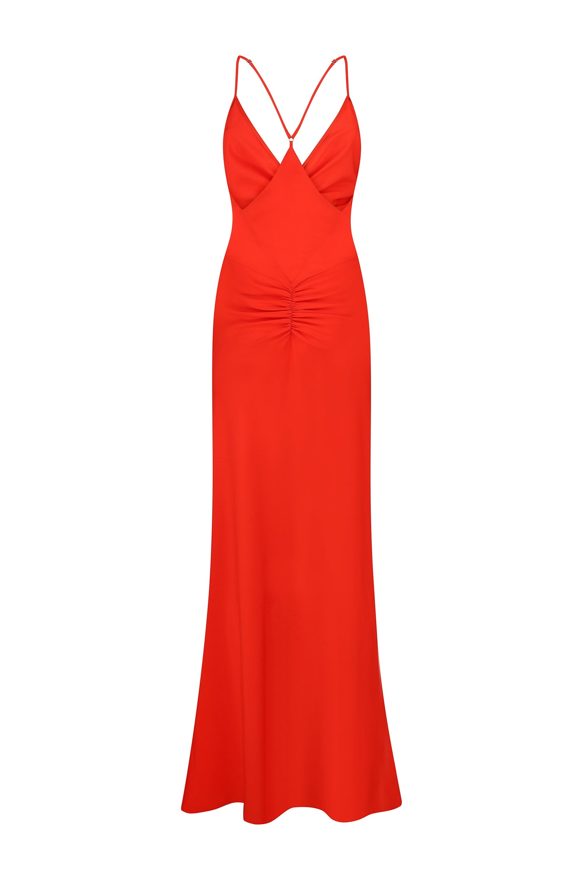 Coral Eliana dress on a white background, back view