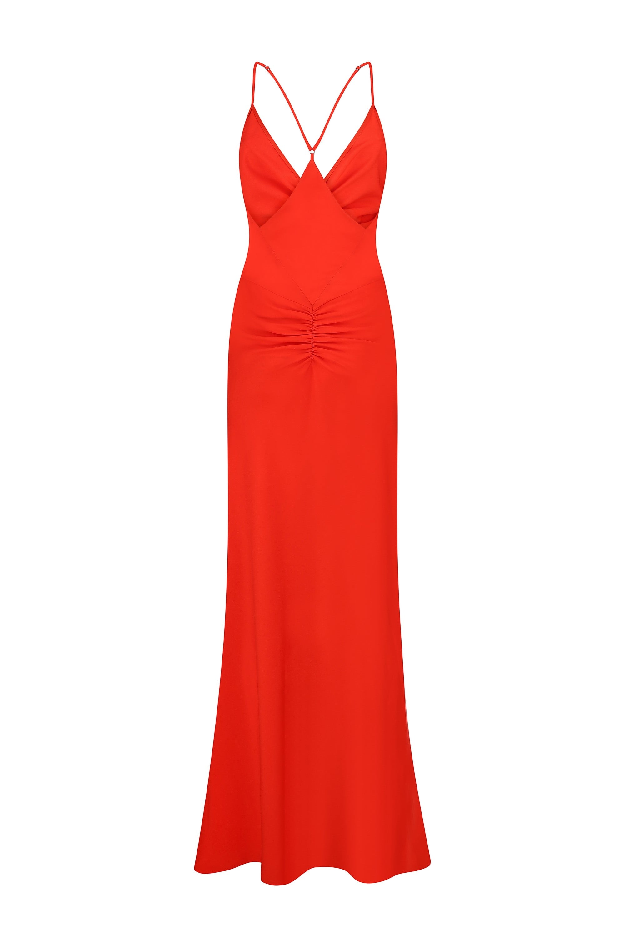Coral Eliana dress on a white background, back view
