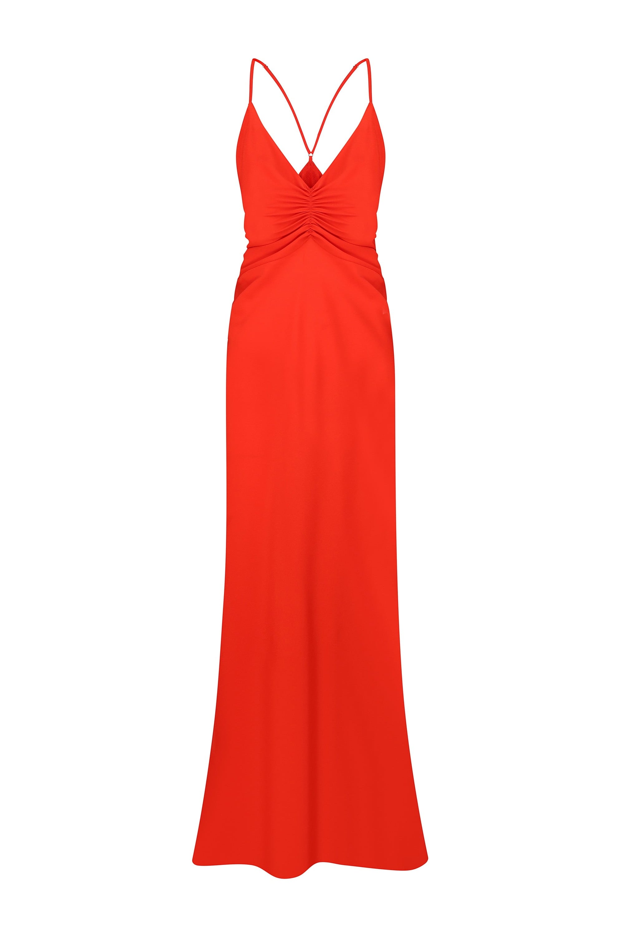 Coral Eliana dress on a white background, front view