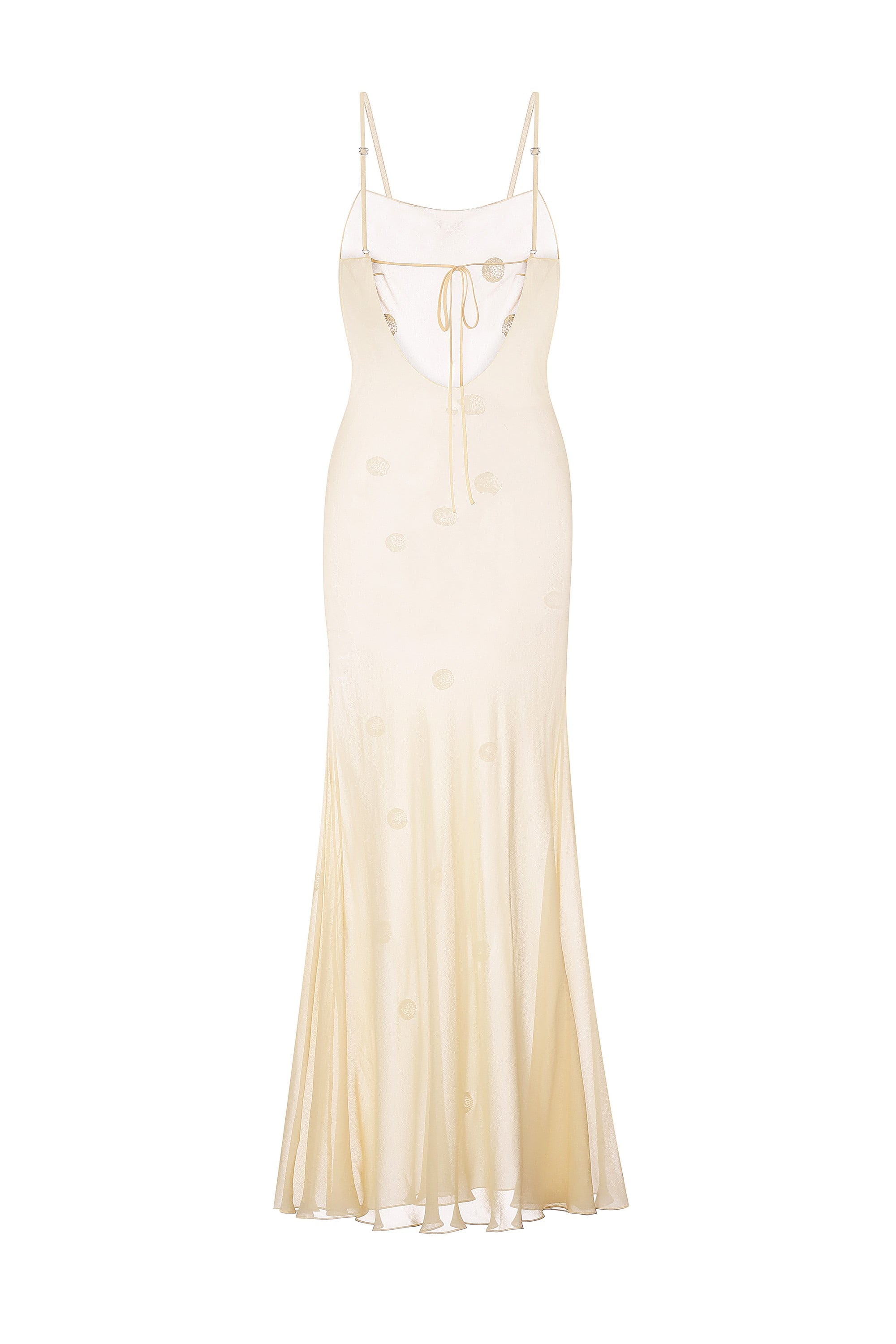 Buttermilk slip Hina dress with thin straps on a white background, back view