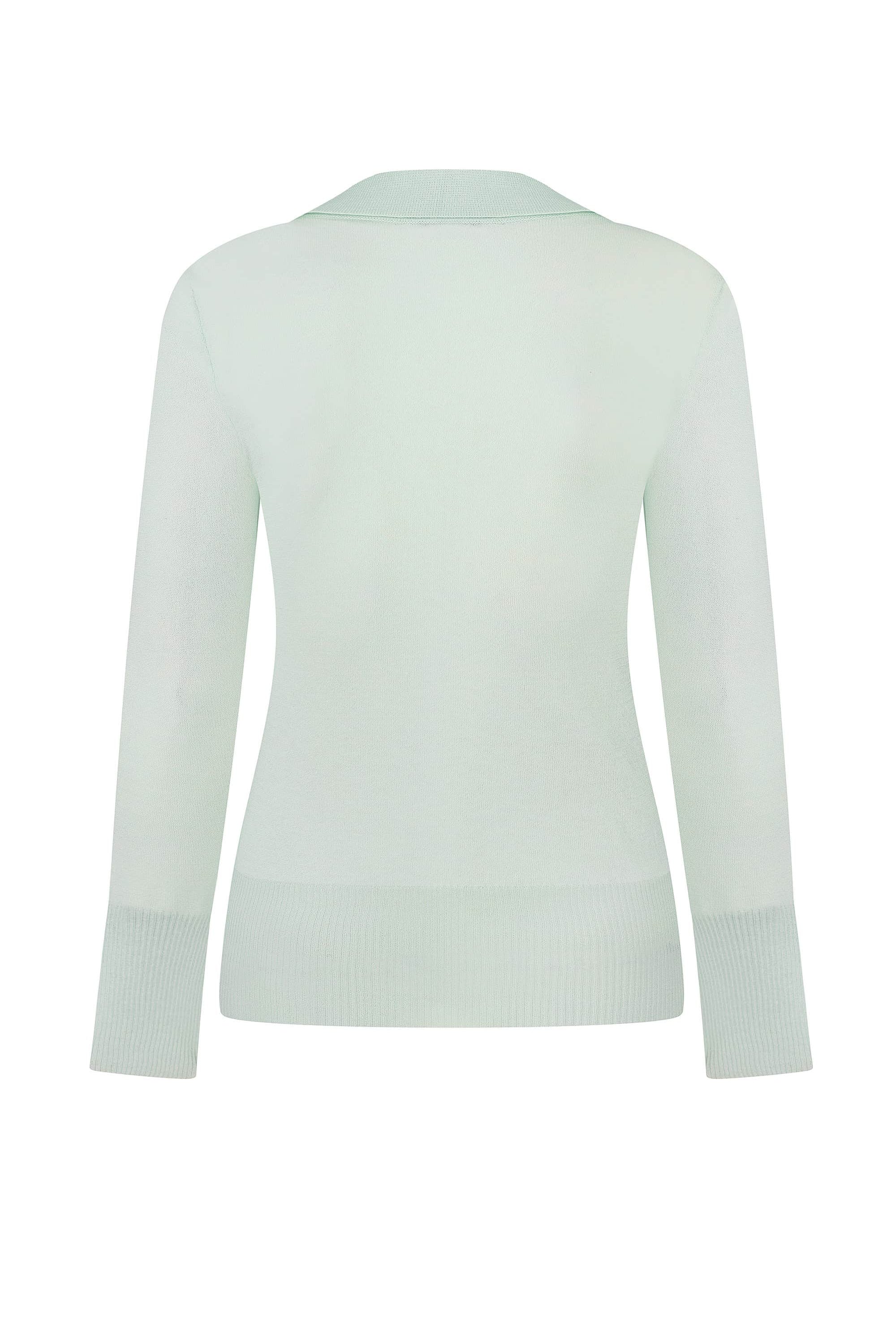 Mint Ensley cardigan over a white background, back view