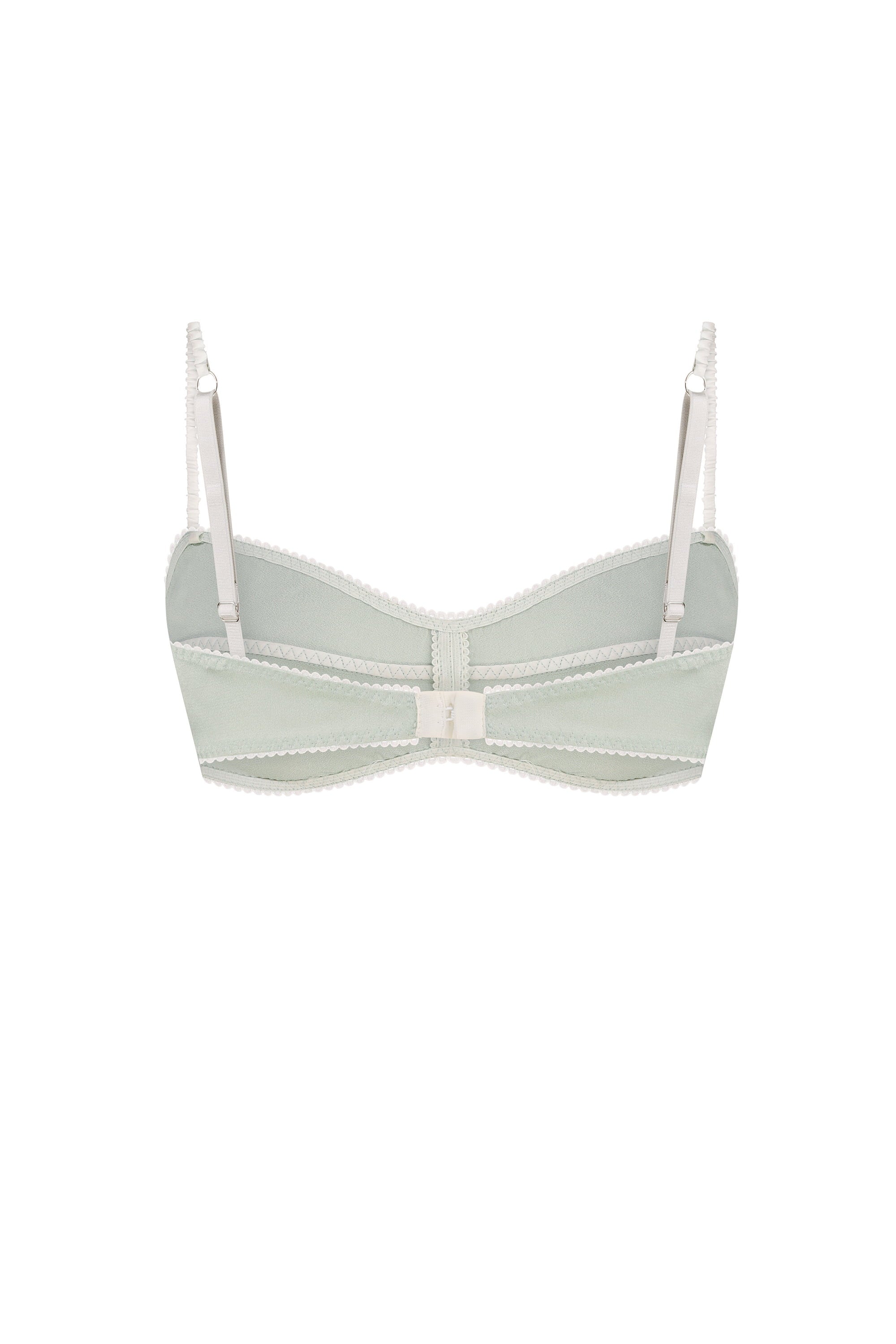 Mint Cloud brassiere with thin straps on a white background, back view