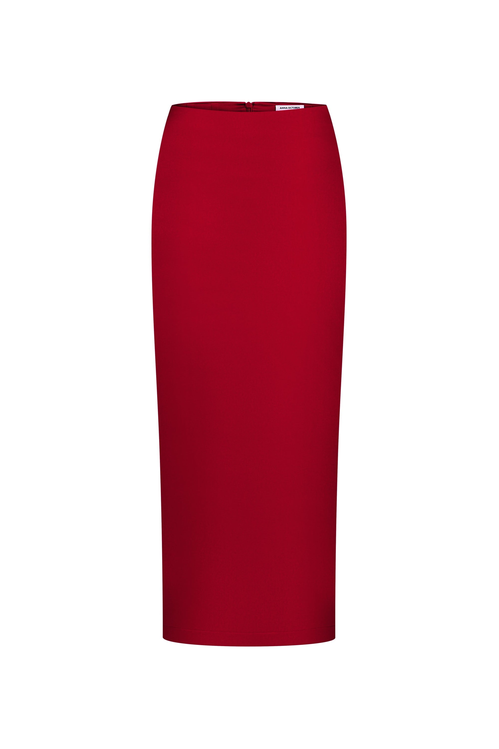 Red pencil Kaya skirt on a white background, front view