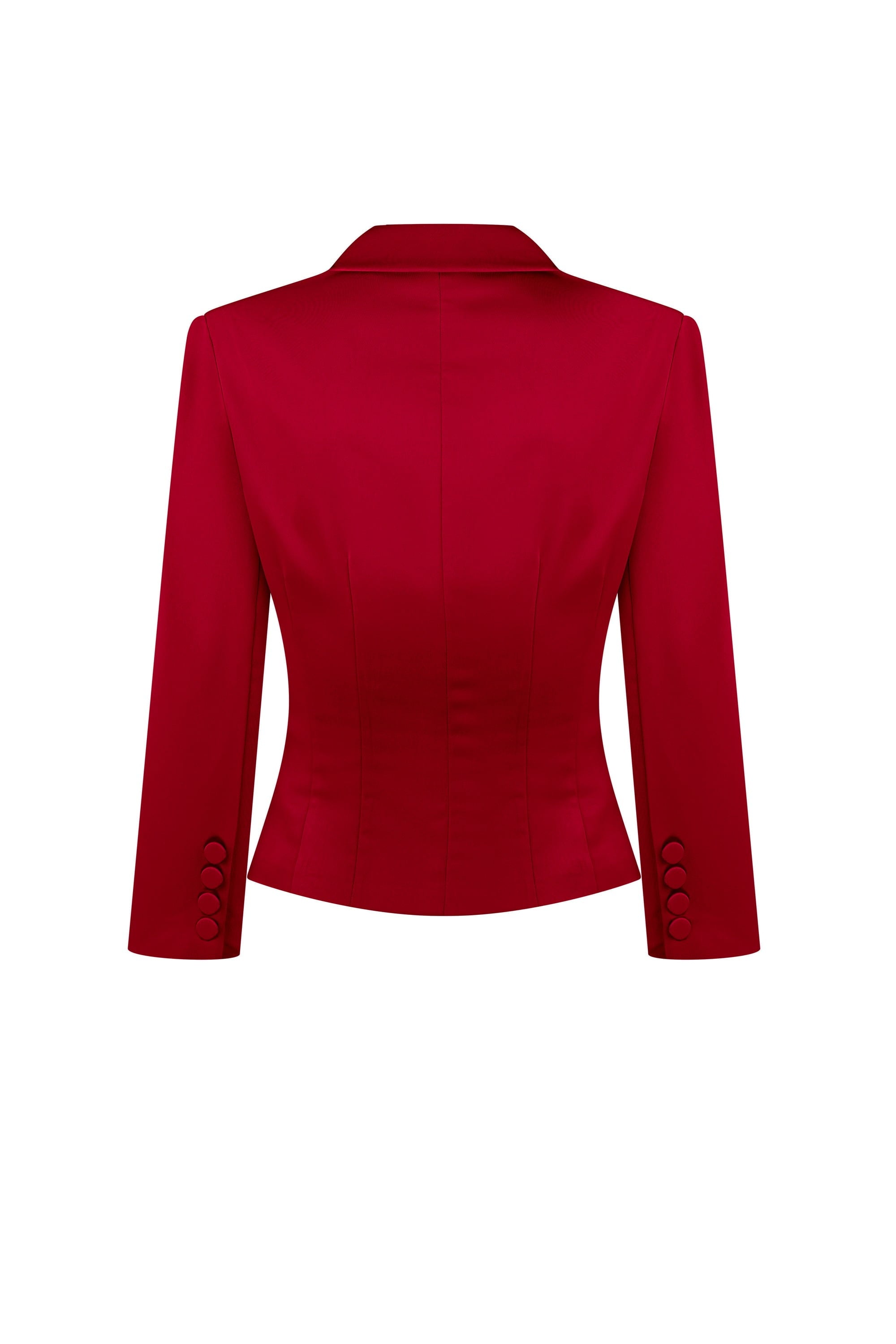 Red Giada jacke with buttons on a white background, back view