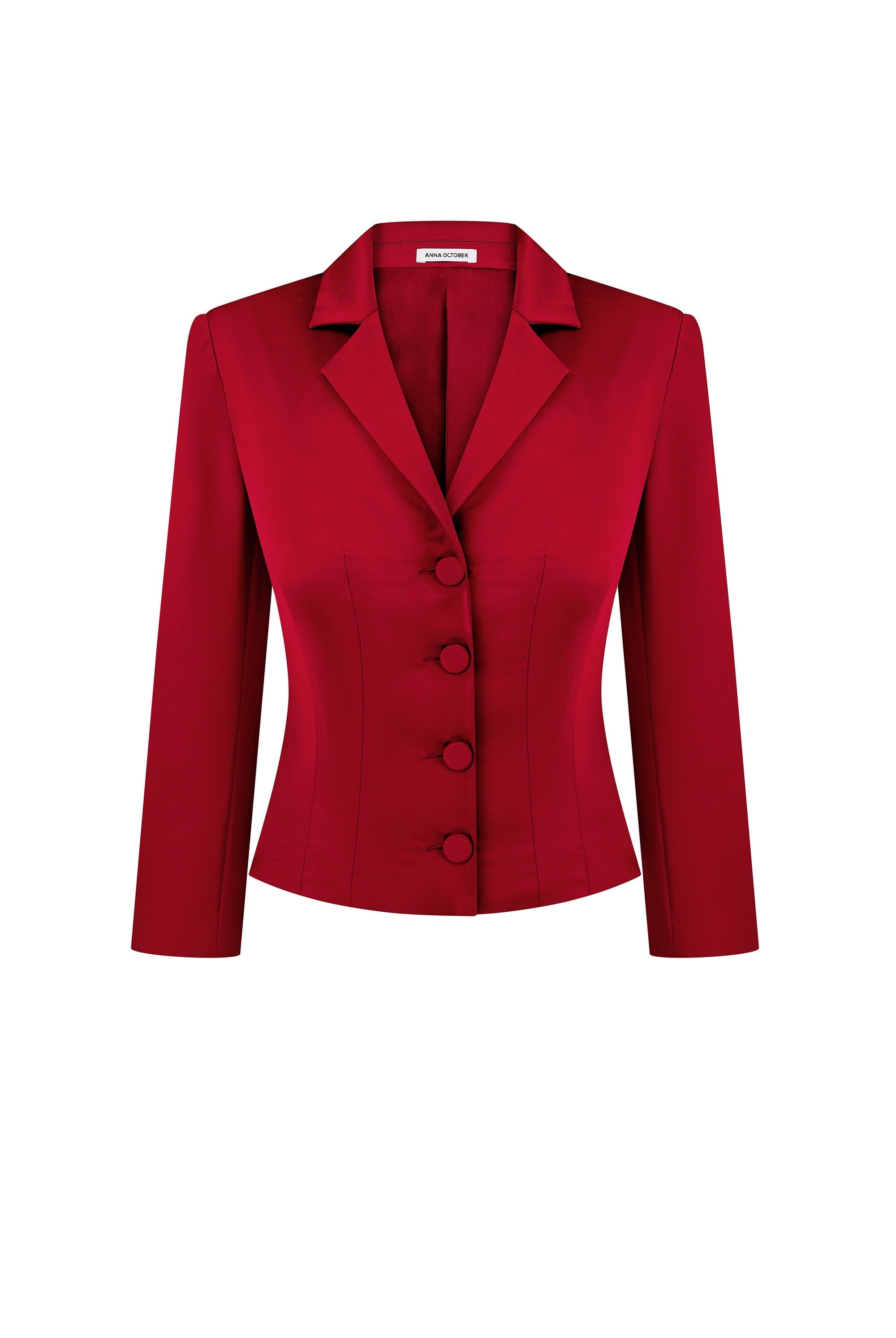 Red Giada jacke with buttons on a white background, front view