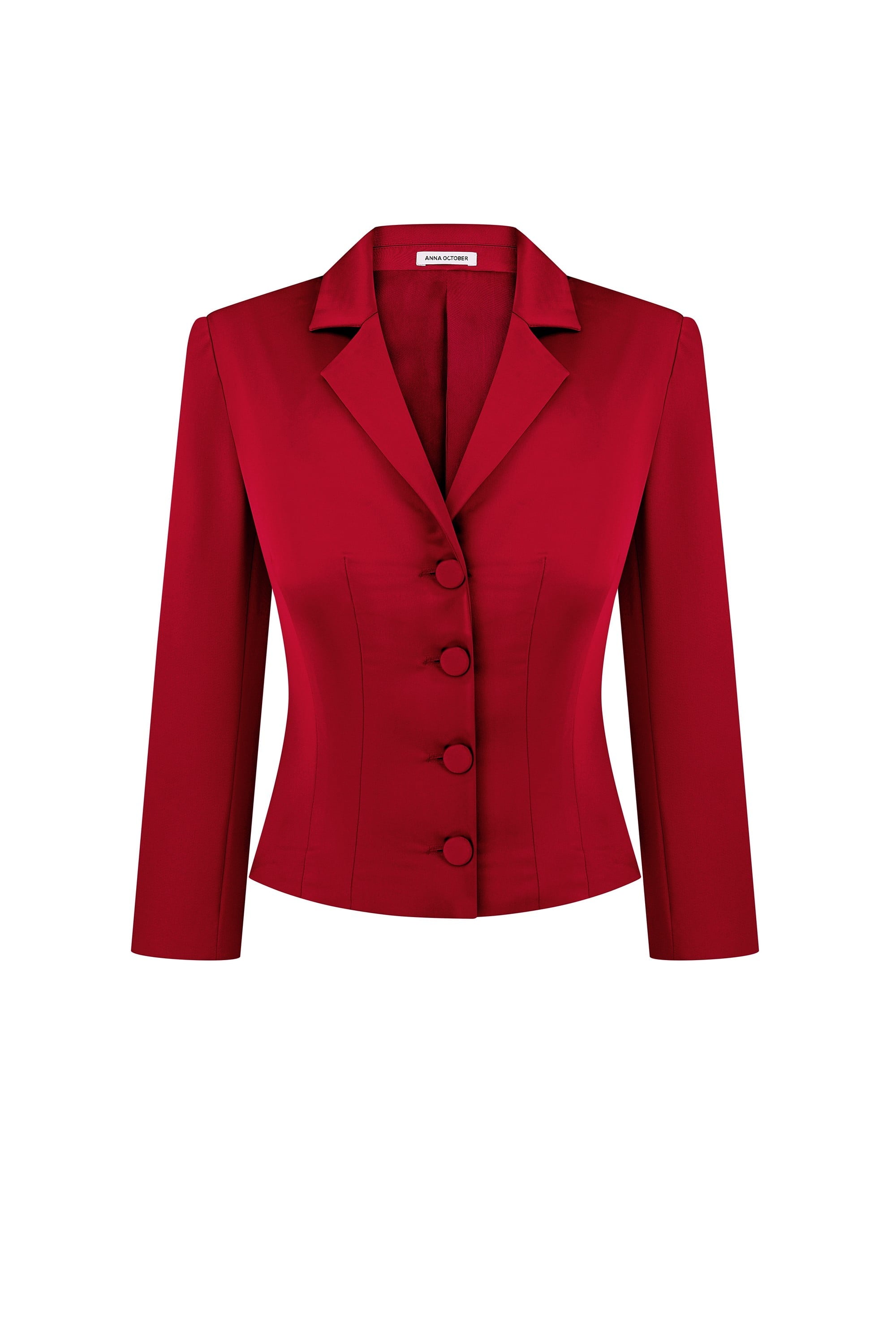 Red Giada jacke with buttons on a white background, front view