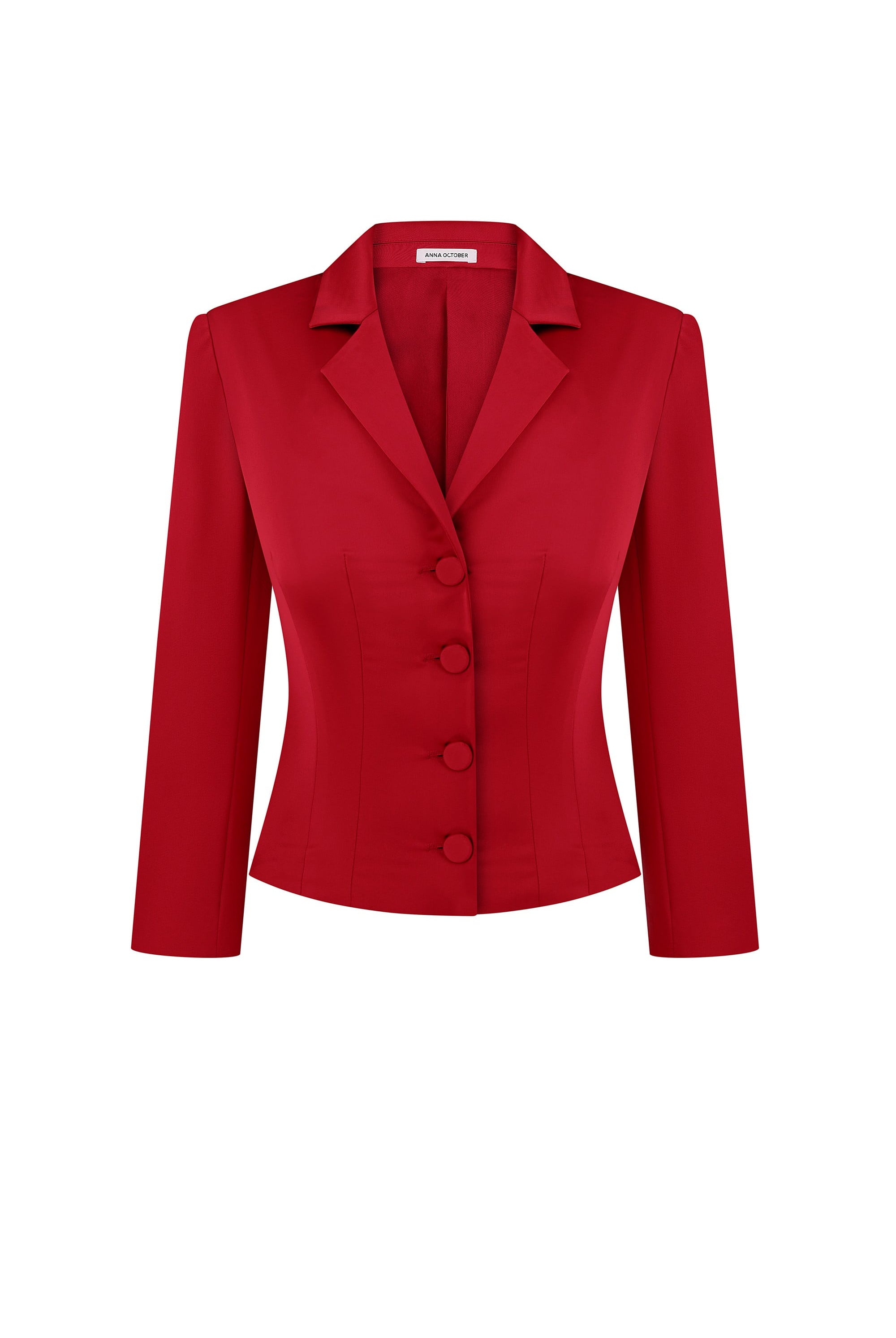 Red Giada jacke with buttons on a white background, front view