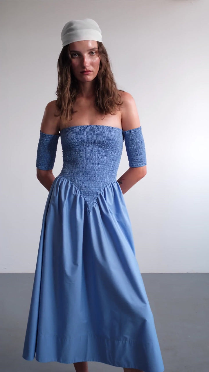 Model in blue Aphrodite dress video