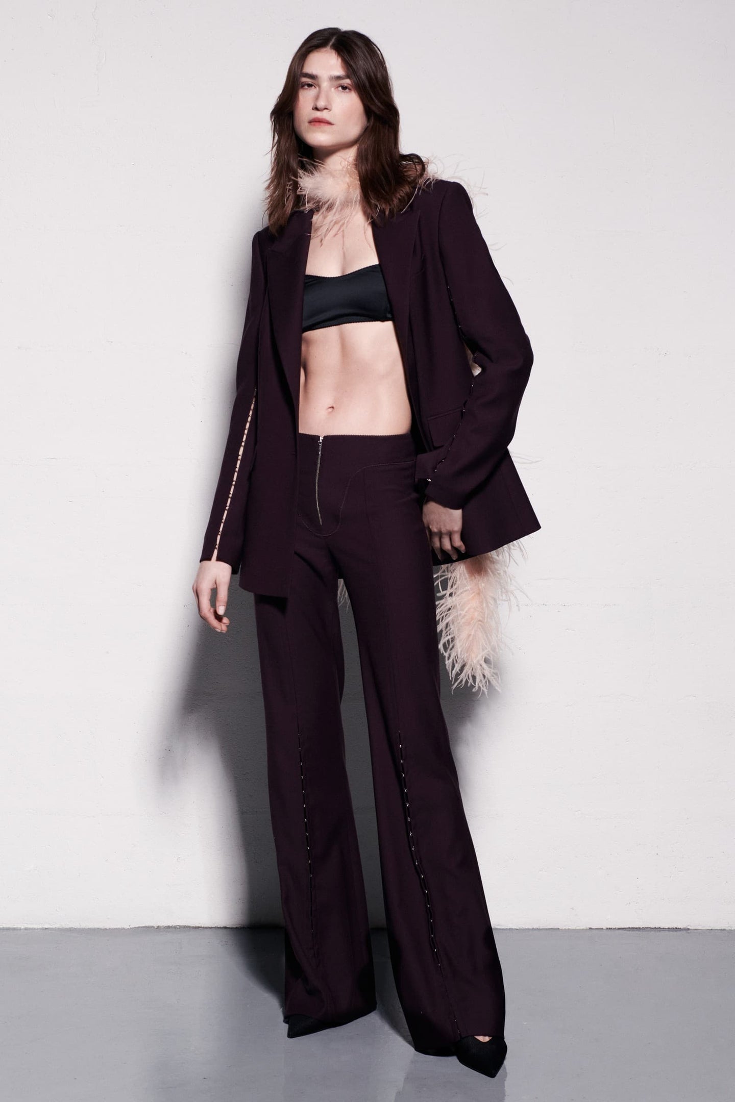 Model in burgundy Valentina jacket