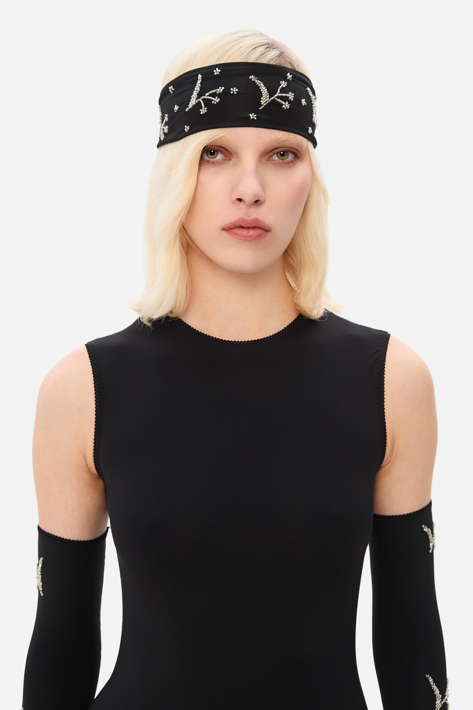 Model in Basilia dress front view detail