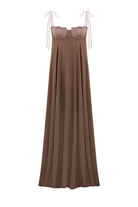 Solomia maxi dress with tulip-shaped decorated cups and chiffon maxi sun skirt front view
