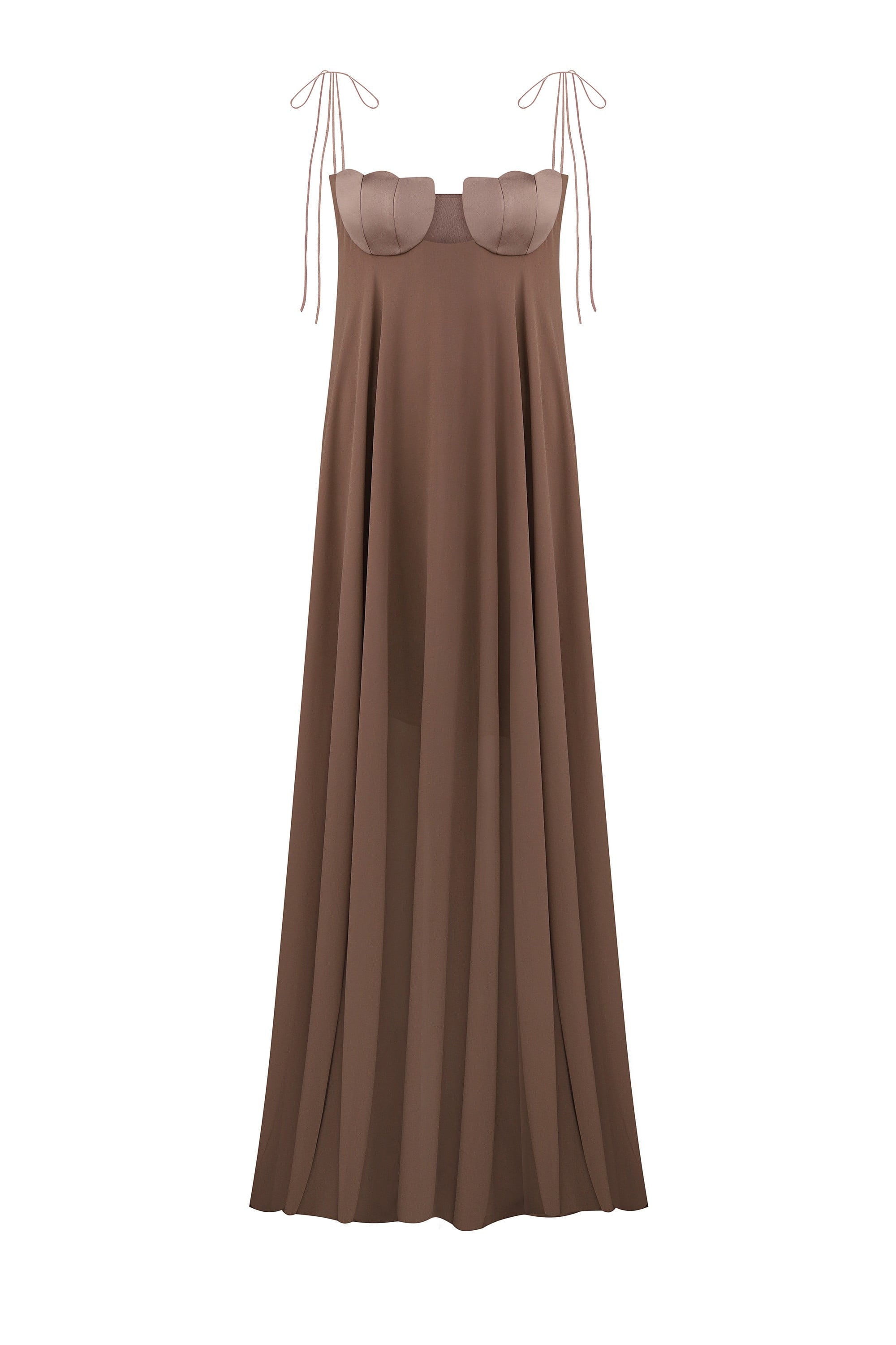 Solomia maxi dress with tulip-shaped decorated cups and chiffon maxi sun skirt front view