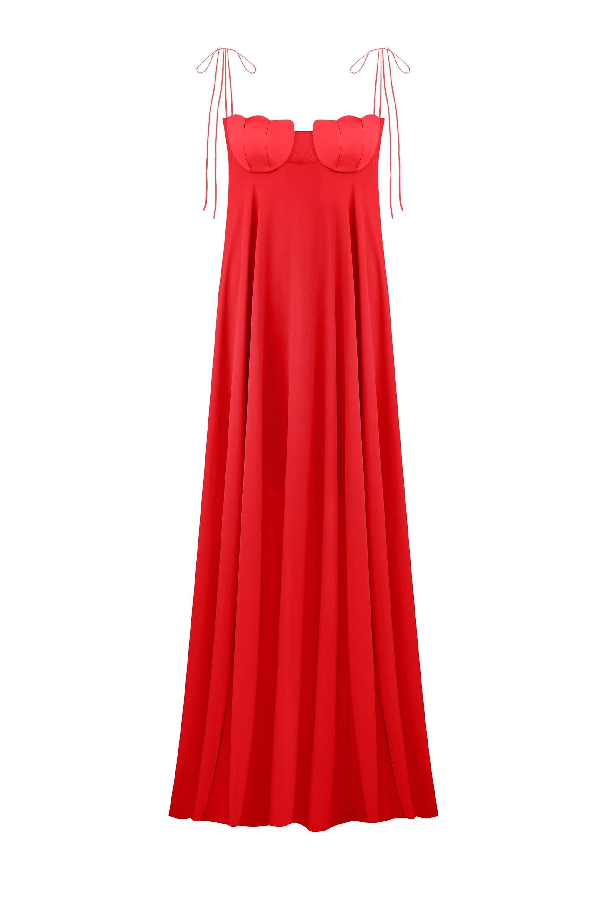 Solomia maxi dress with tulip-shaped decorated cups and chiffon maxi sun skirt front view
