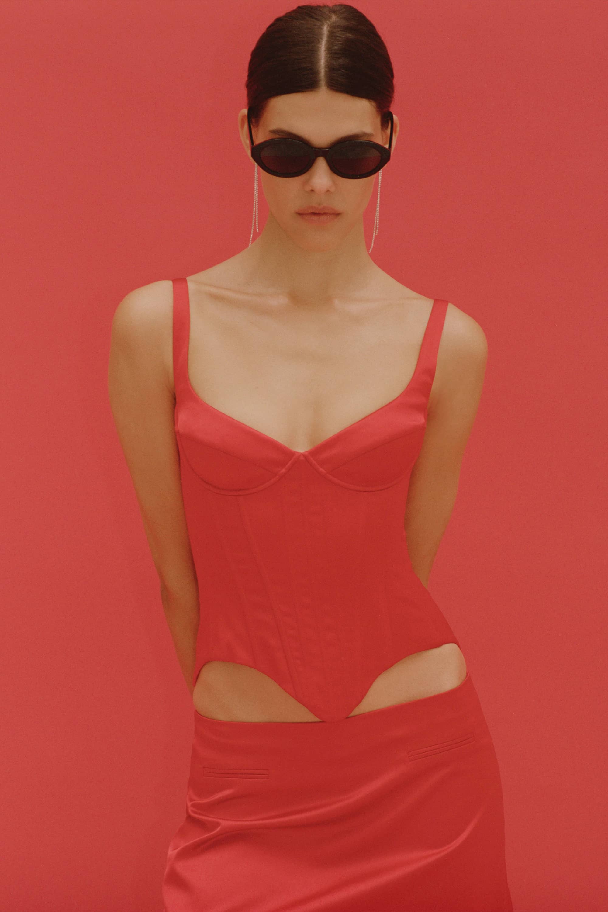 Model in corset-style Zhadana top with decored cups