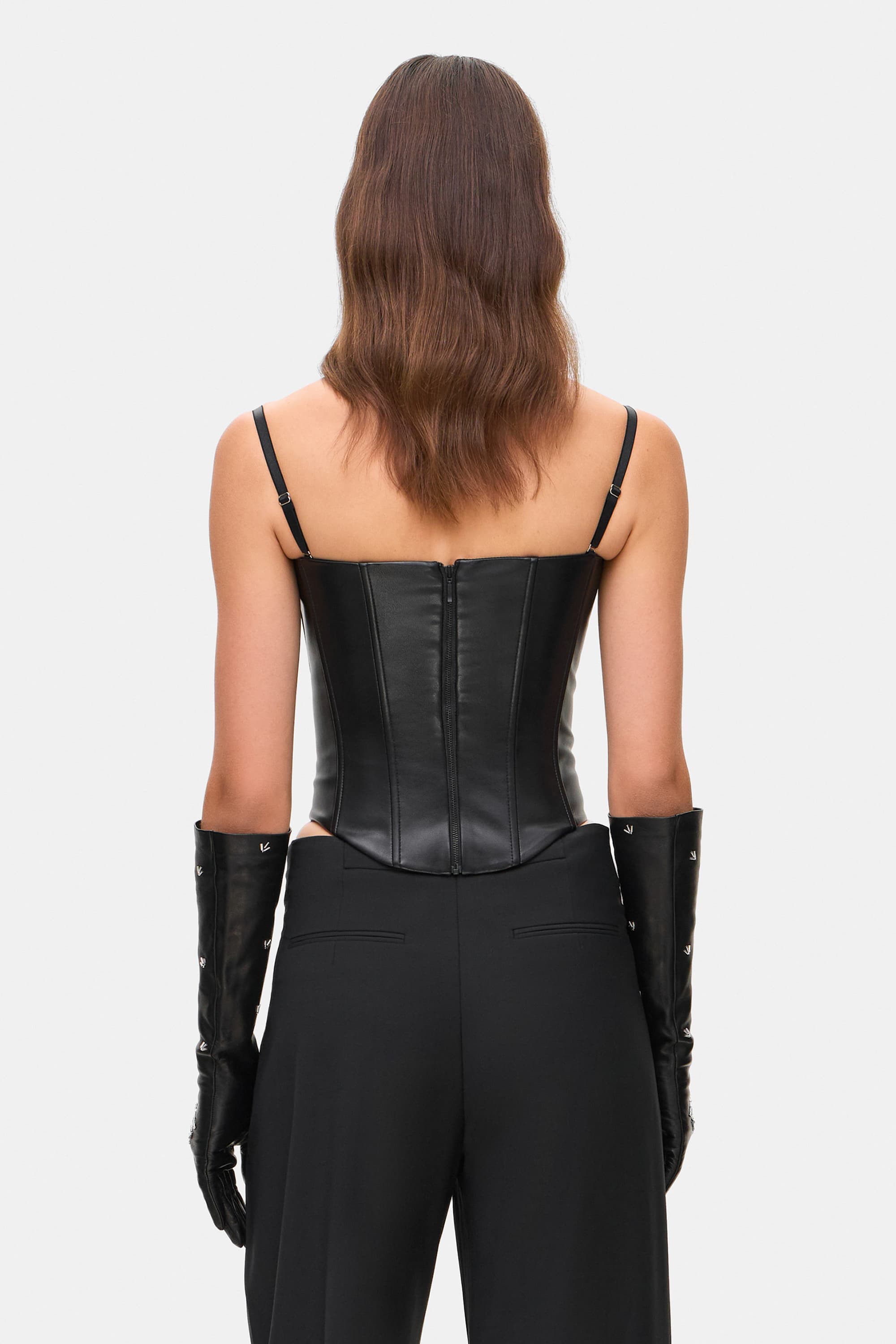 Model in Ruslana leather corset back view