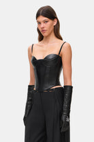 Model in Ruslana leather corset side view
