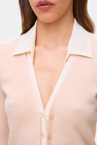 Model in cashmere Daniella top front details view