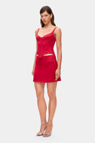 Model in Lucia mini skirt side view