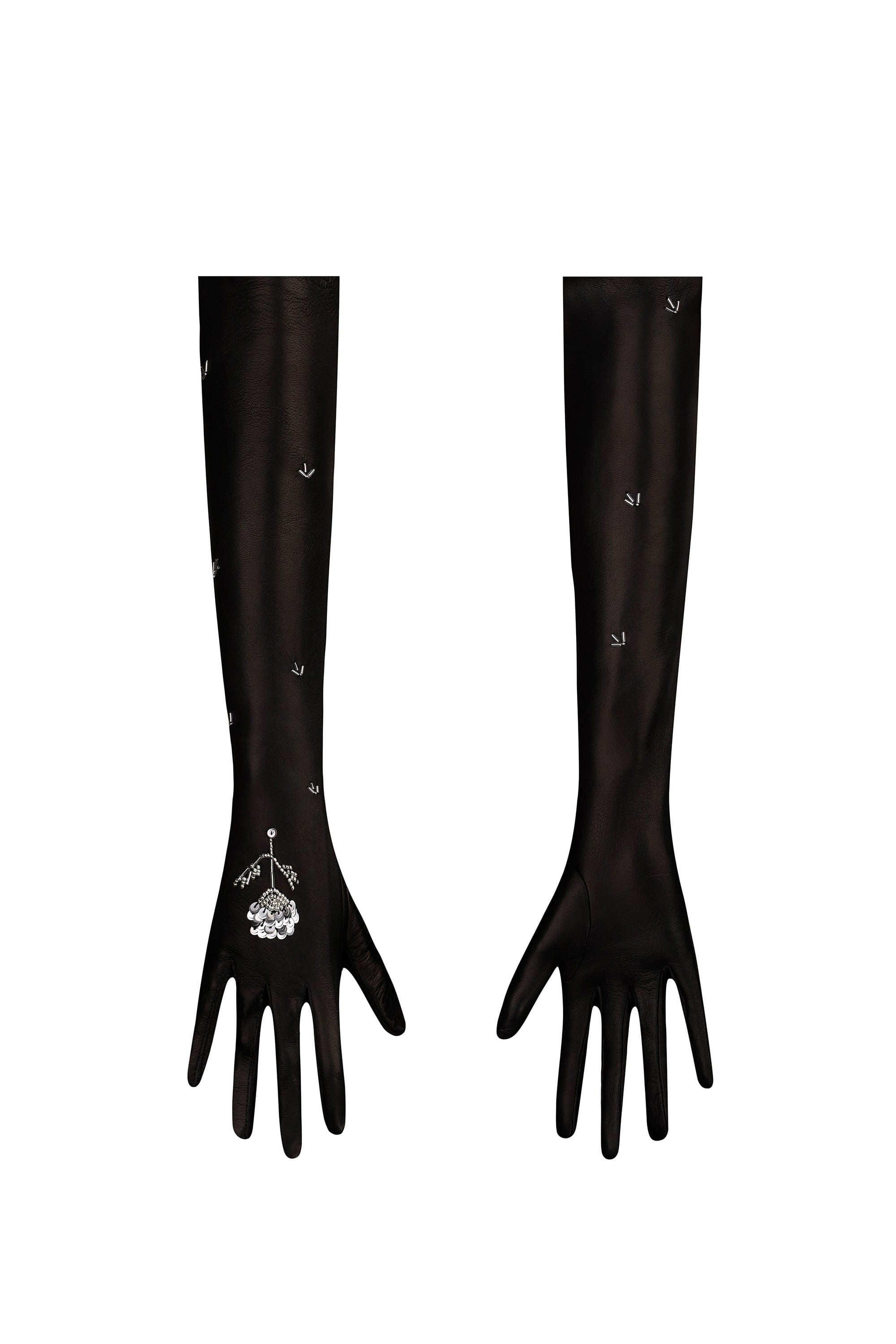 Leather long Tora gloves with embroidery
