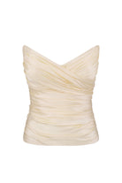An buttermilk strapless draped Lissa top with a sweetheart neckline and gathered fabric details, shown against a plain white background, front view