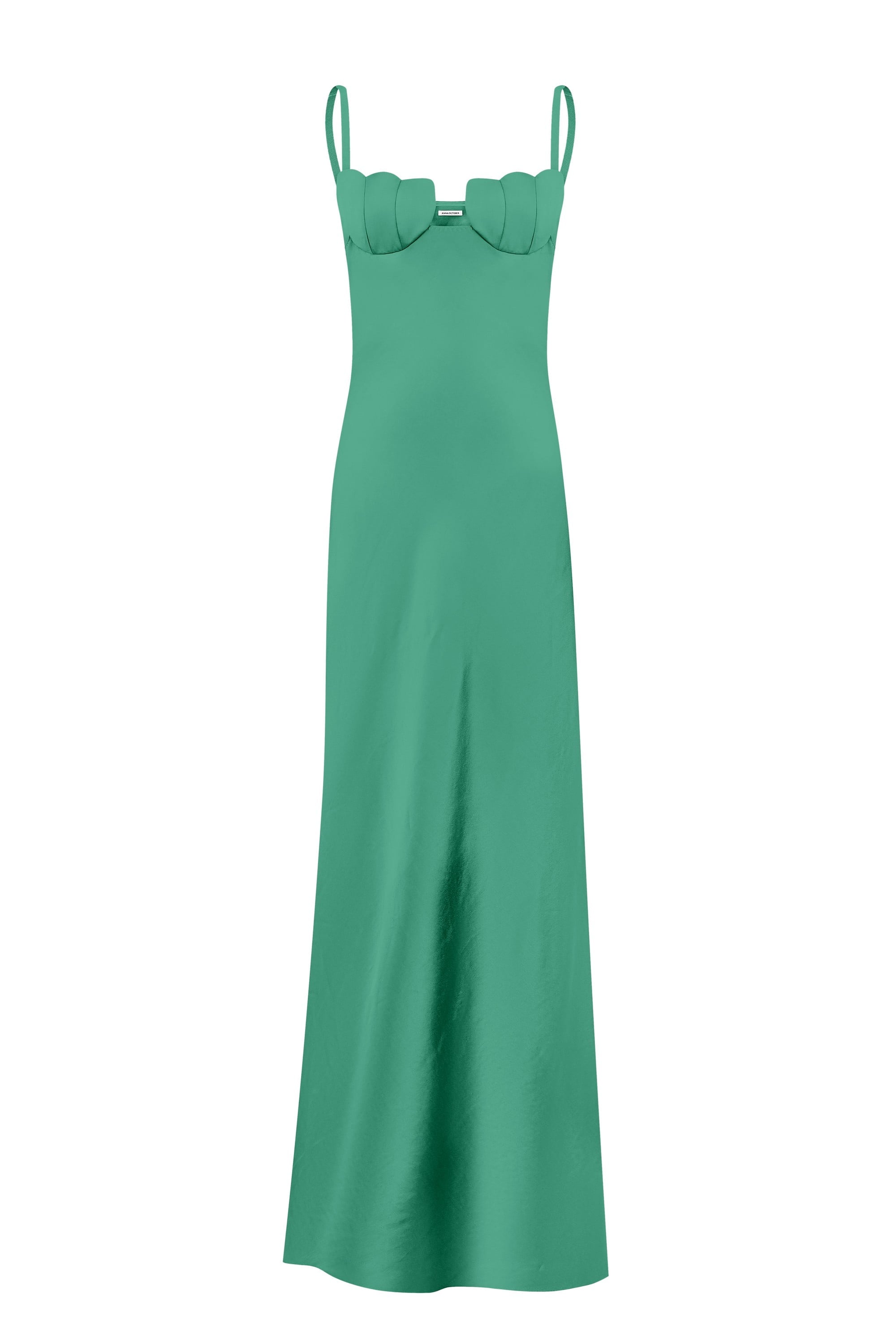 Tulip maxi dress with tulip-shaped decorated cups front view
