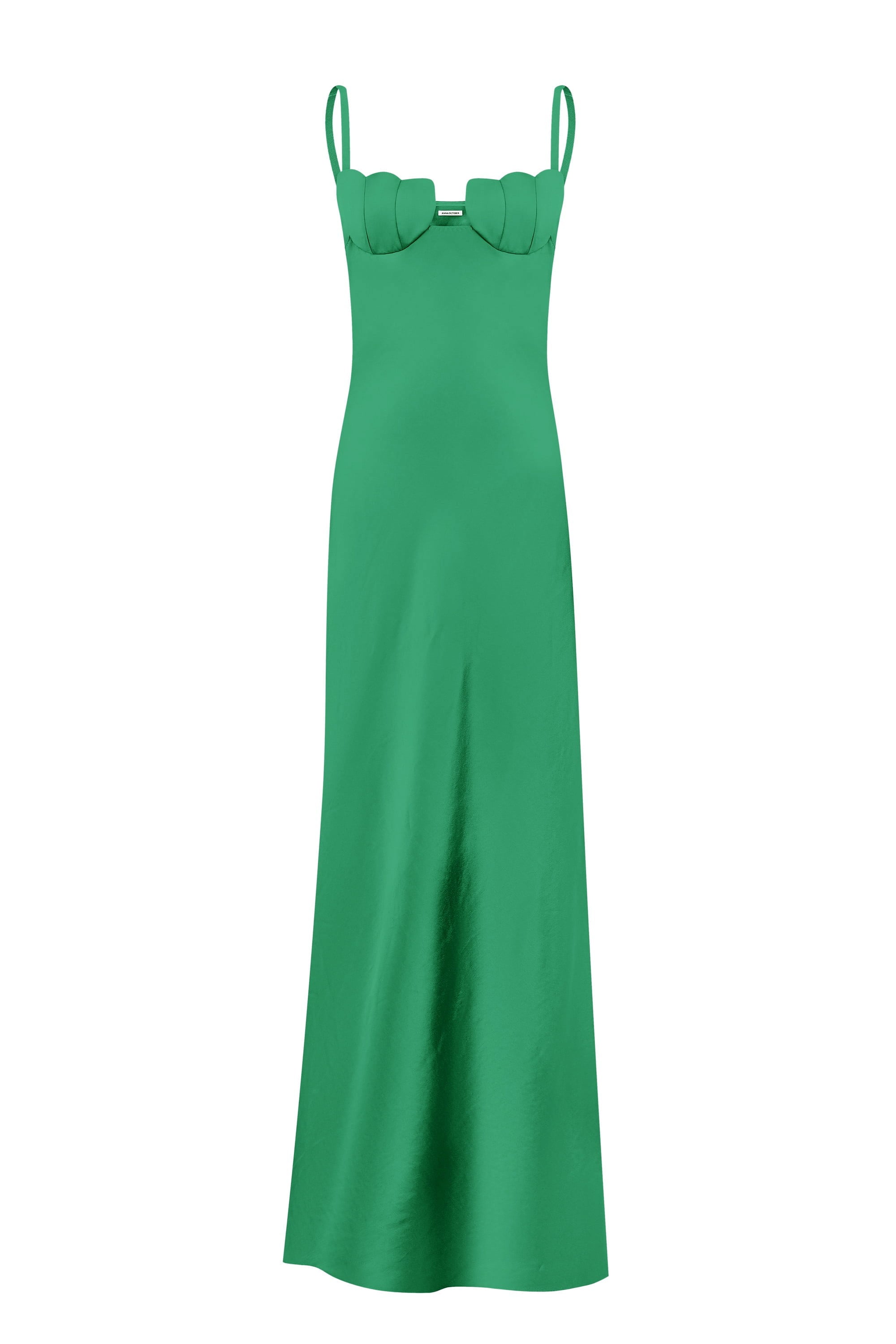 Tulip maxi dress with tulip-shaped decorated cups front view