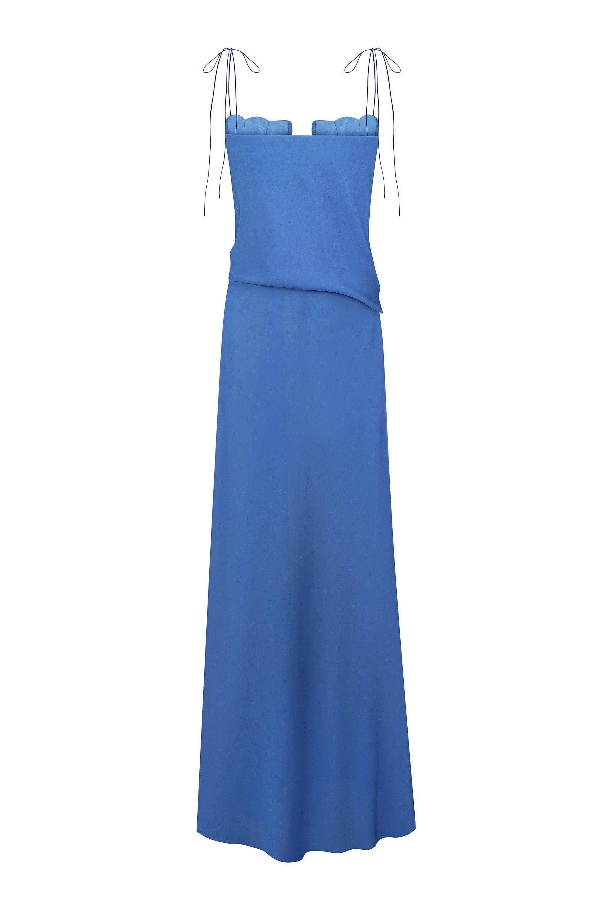 Loose maxi Arabella dress with tulip-shaped decorated cups and straps tied into bows back view