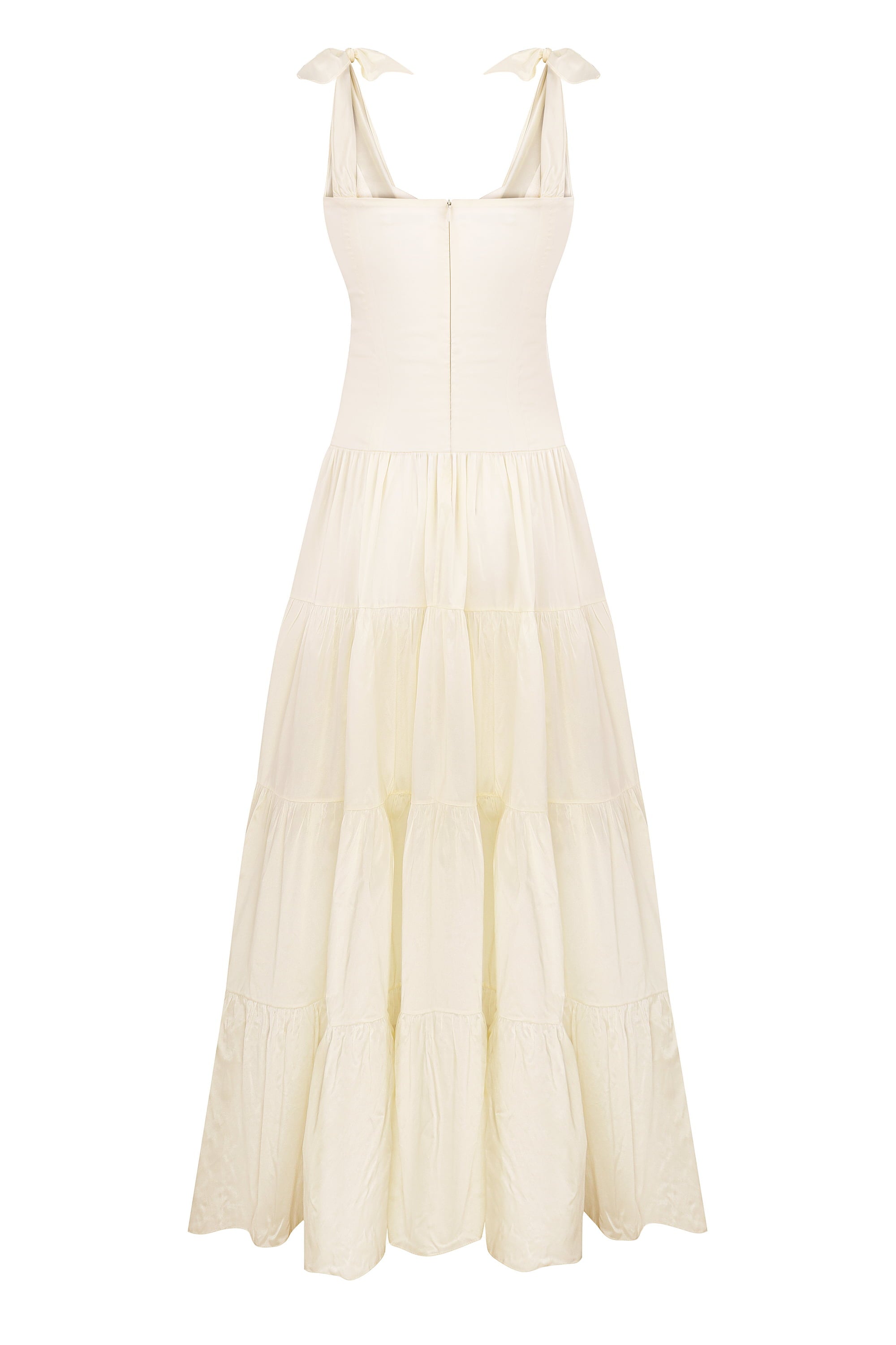 Maxi Aymie dress with ties on the top and wide skirt back view