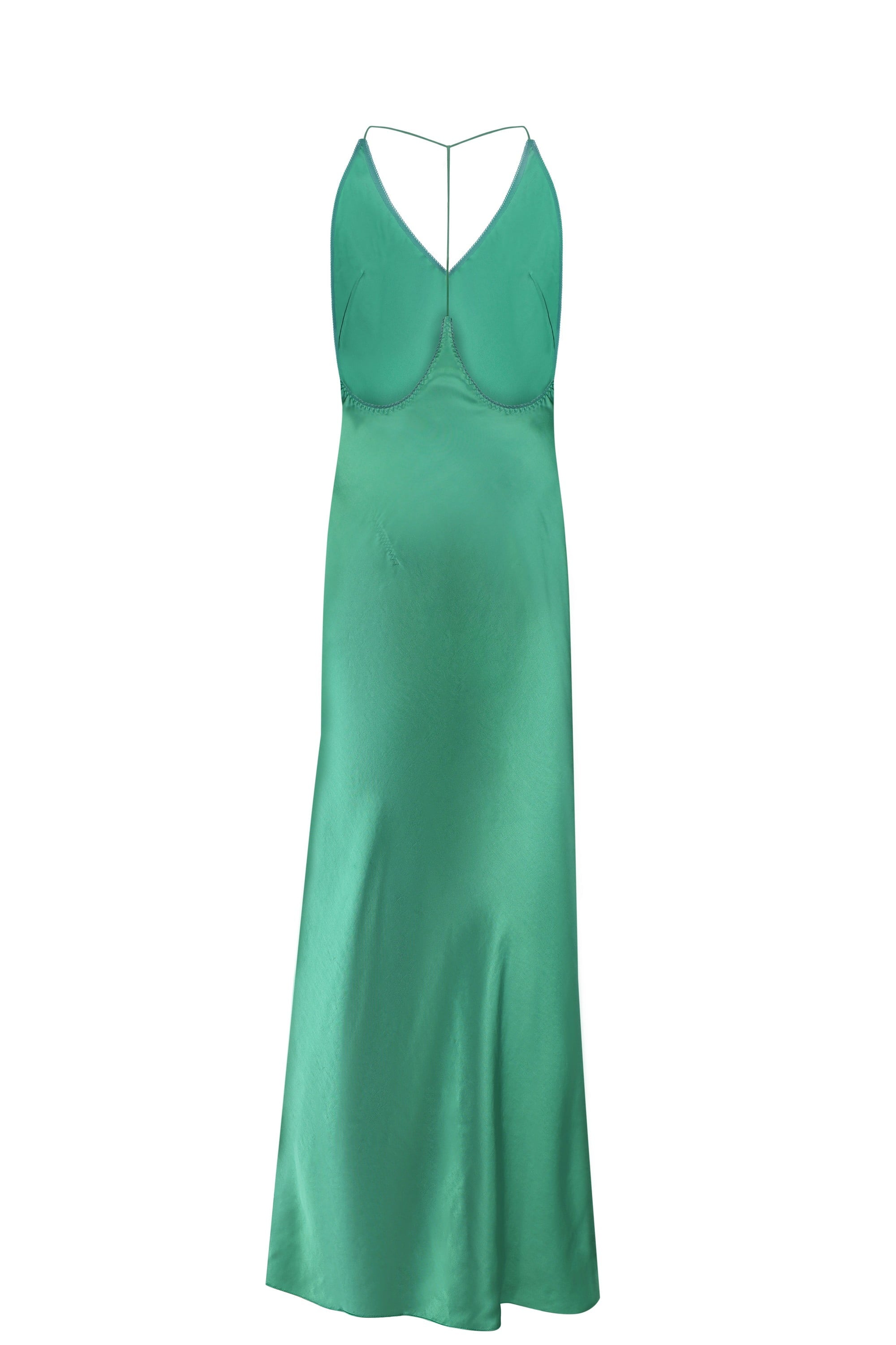 Open back maxi Justina dress with flowing design and a slit back view