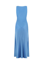 Midi fitted Lydia dress with a flared shape starting from the hips back view