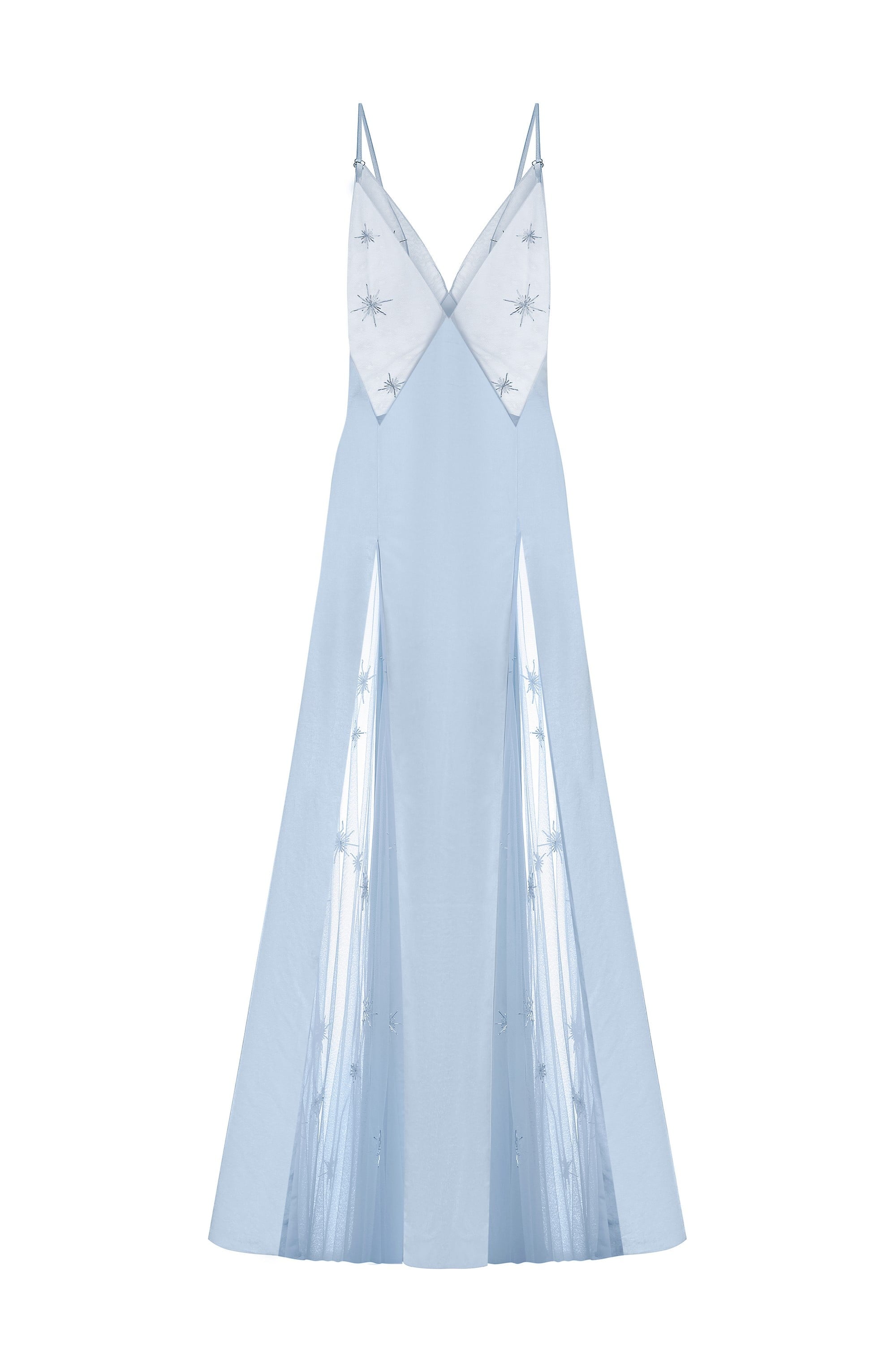 Fitted maxi Lolita dress with decorative embroidery all over the dress back view