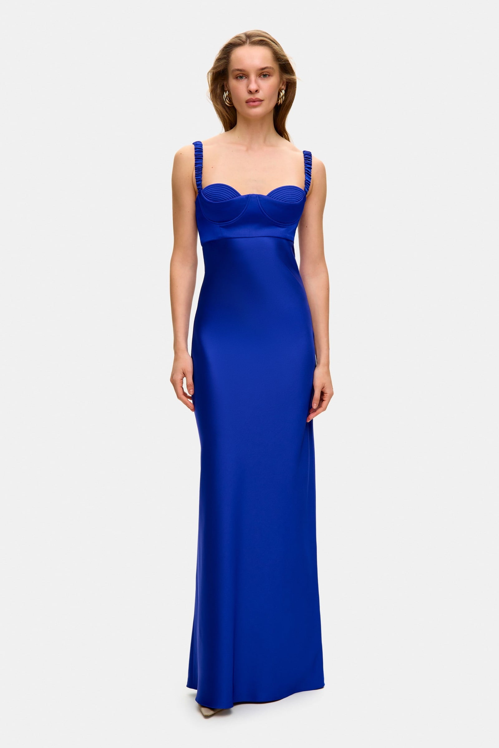 Model in maxi Yvette dress with cups front view